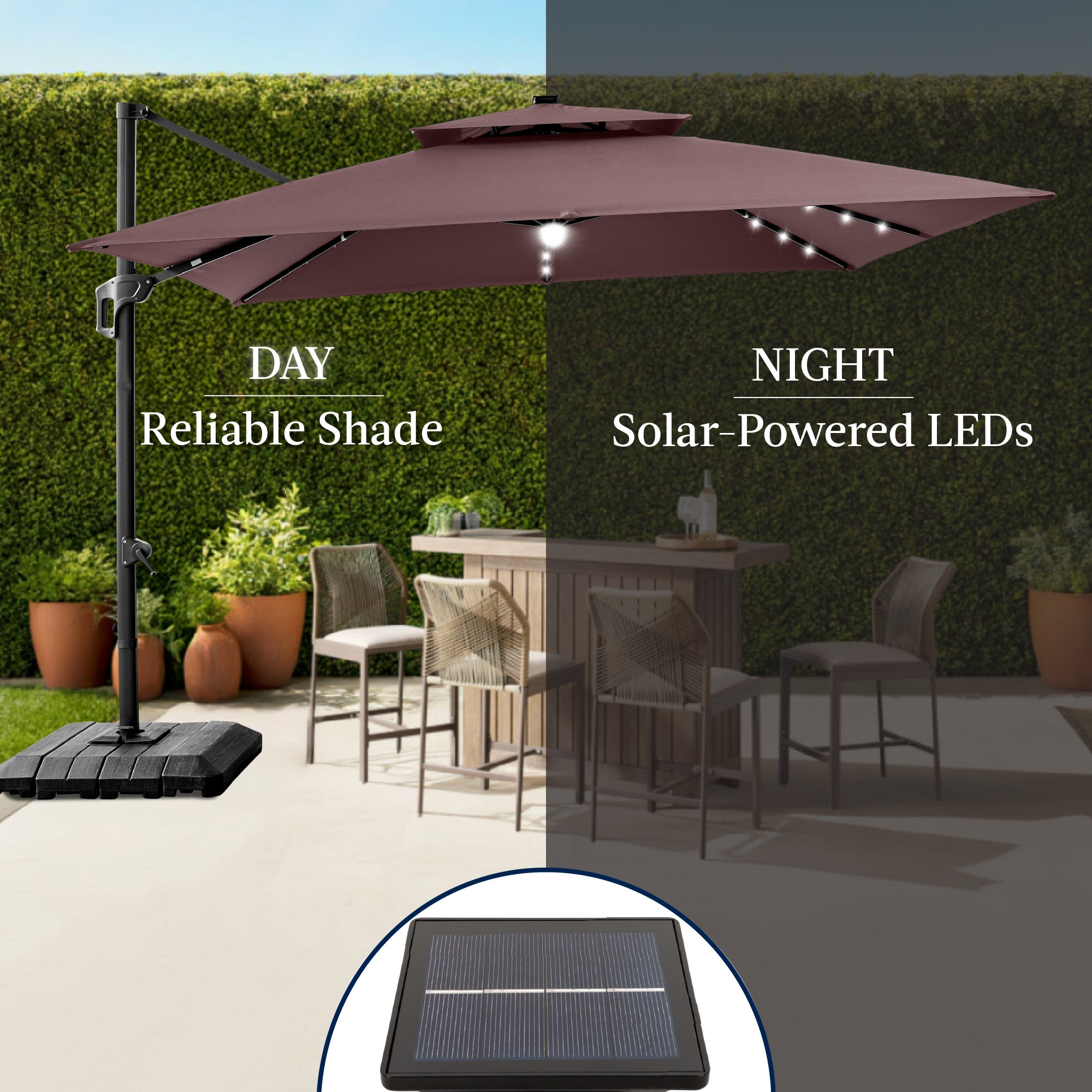 12x12ft 2-Tier Outdoor Solar LED Cantilever Patio Umbrella