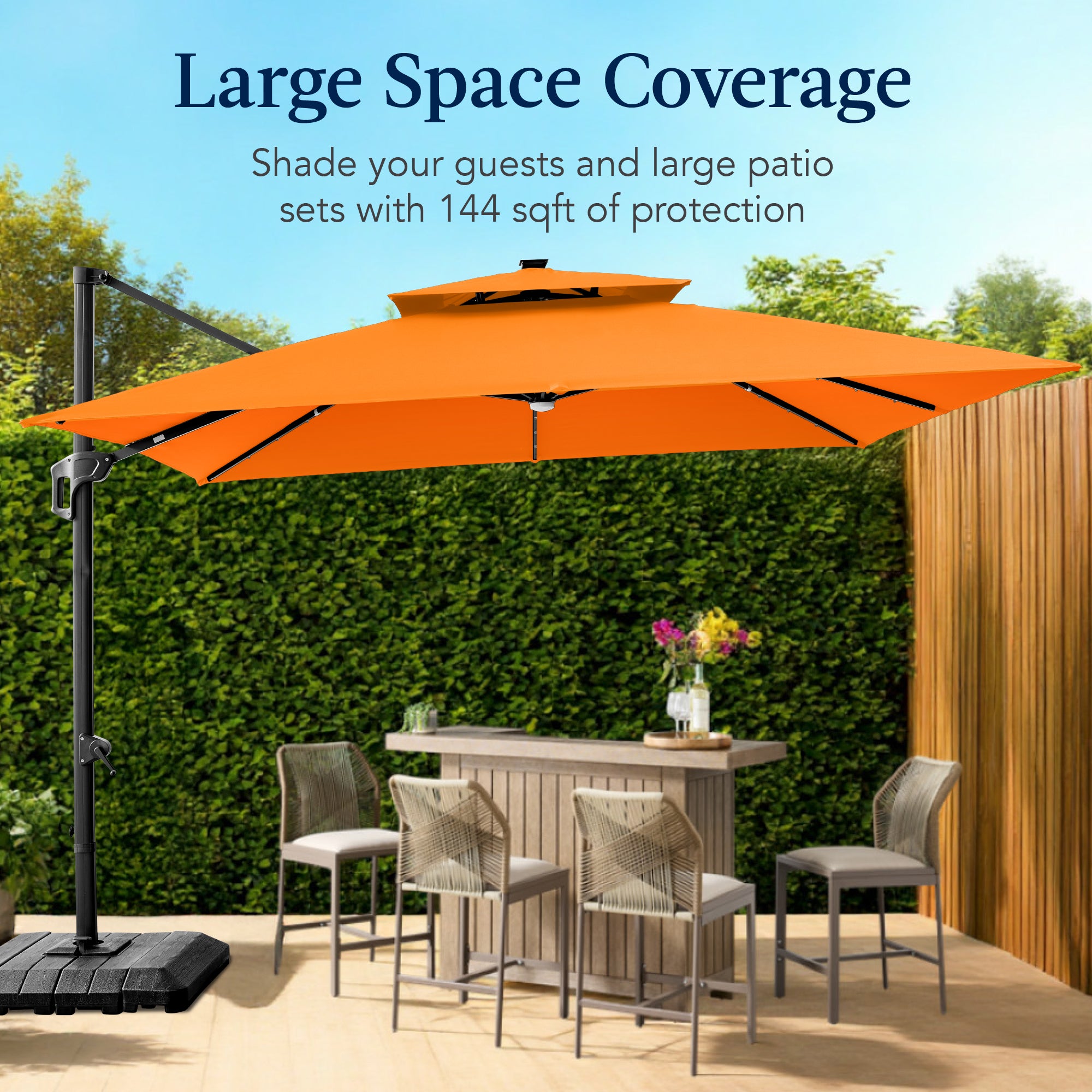 12x12ft 2-Tier Outdoor Solar LED Cantilever Patio Umbrella