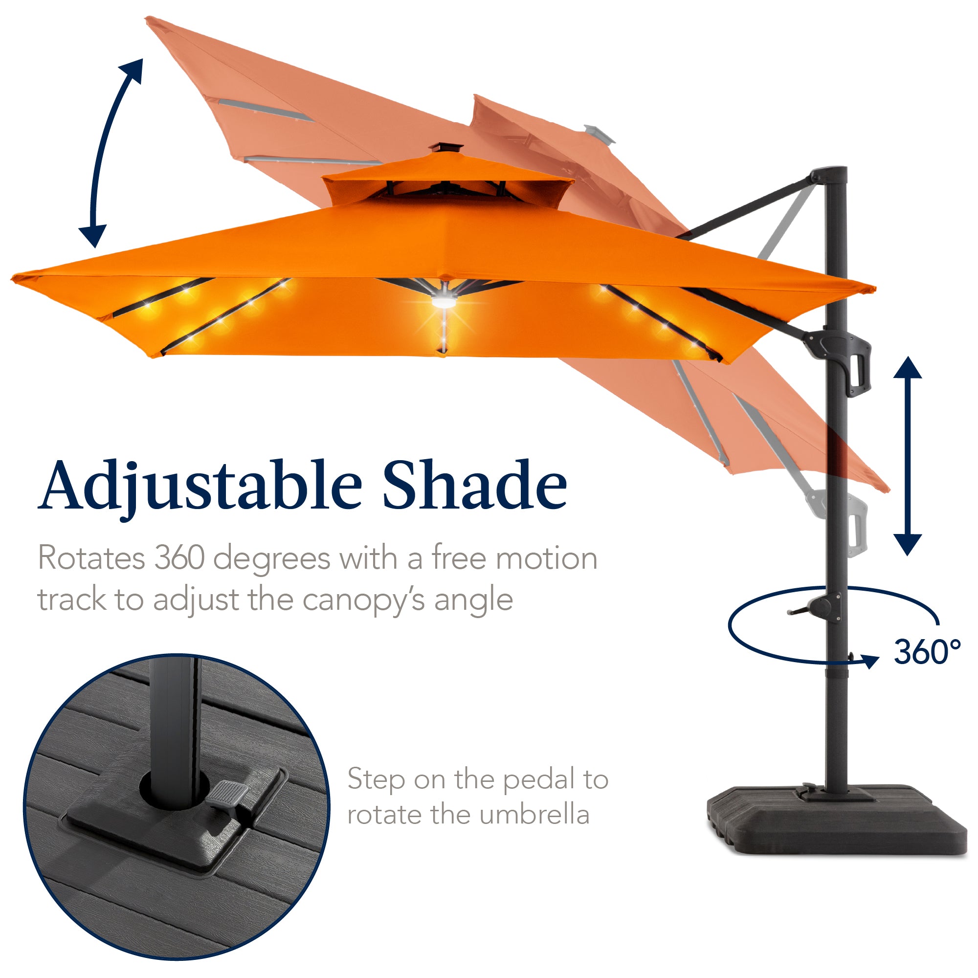 12x12ft 2-Tier Outdoor Solar LED Cantilever Patio Umbrella