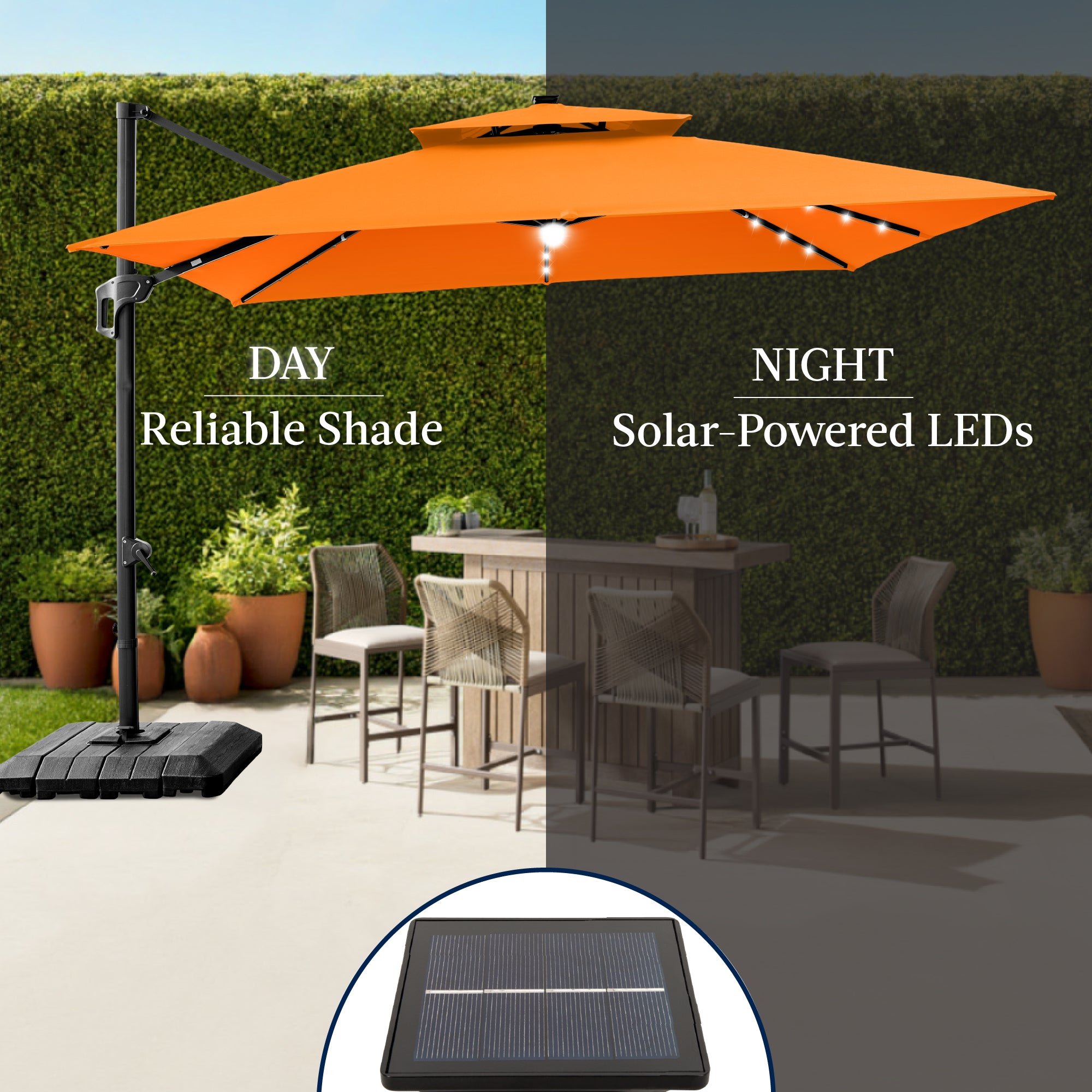 12x12ft 2-Tier Outdoor Solar LED Cantilever Patio Umbrella