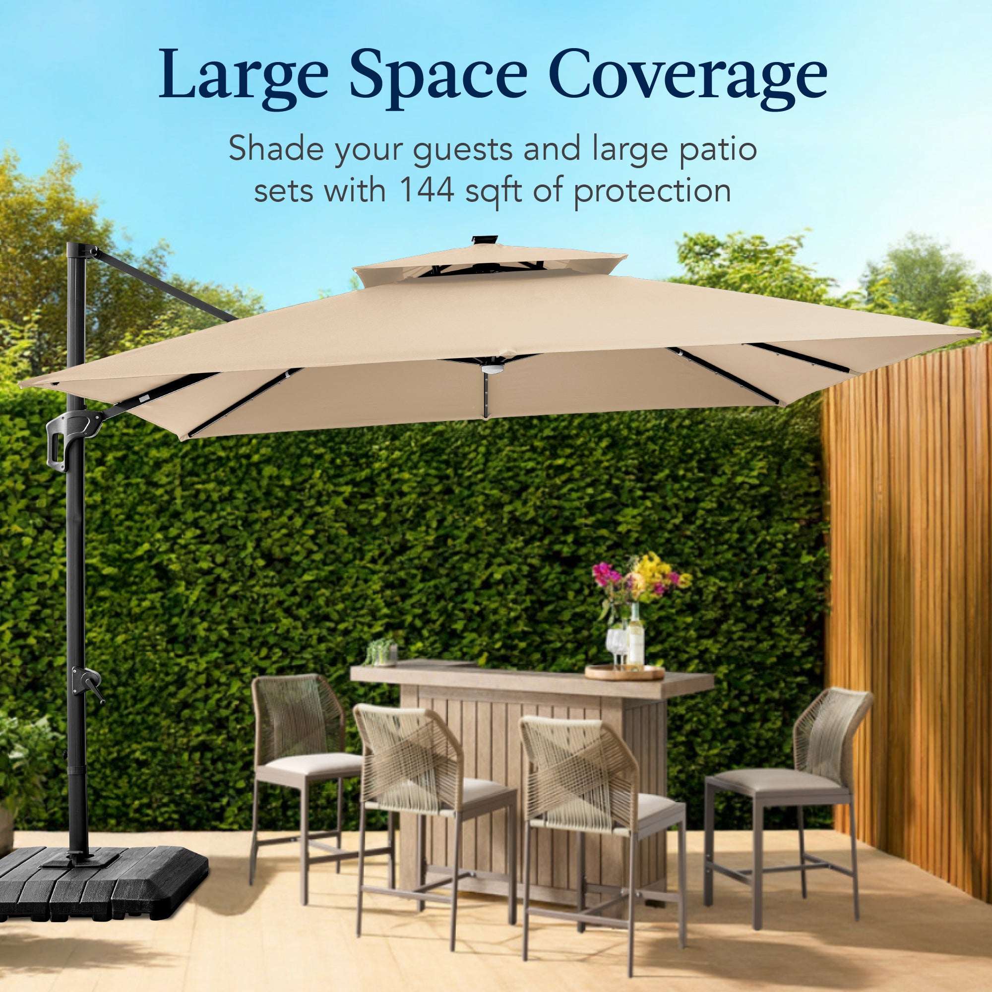 12x12ft 2-Tier Outdoor Solar LED Cantilever Patio Umbrella