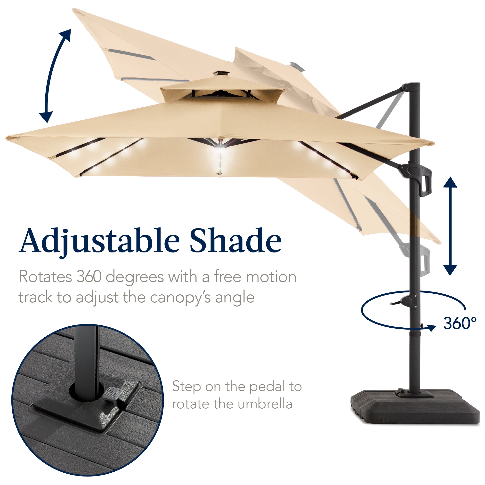 12x12ft 2-Tier Outdoor Solar LED Cantilever Patio Umbrella