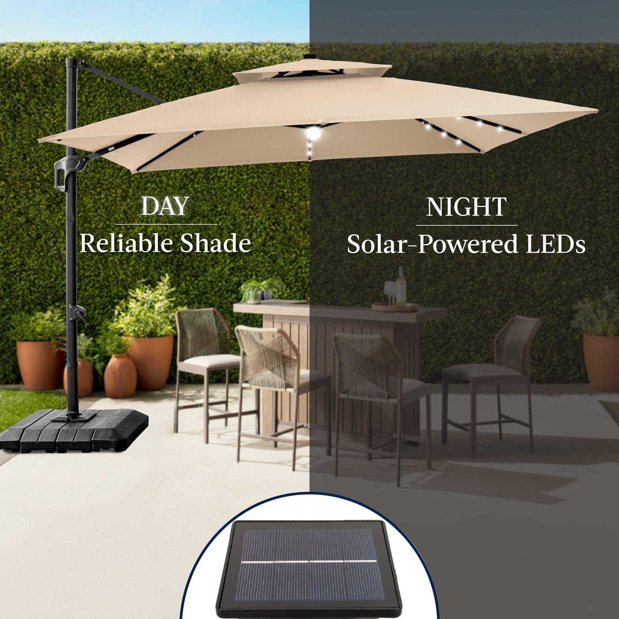12x12ft 2-Tier Outdoor Solar LED Cantilever Patio Umbrella
