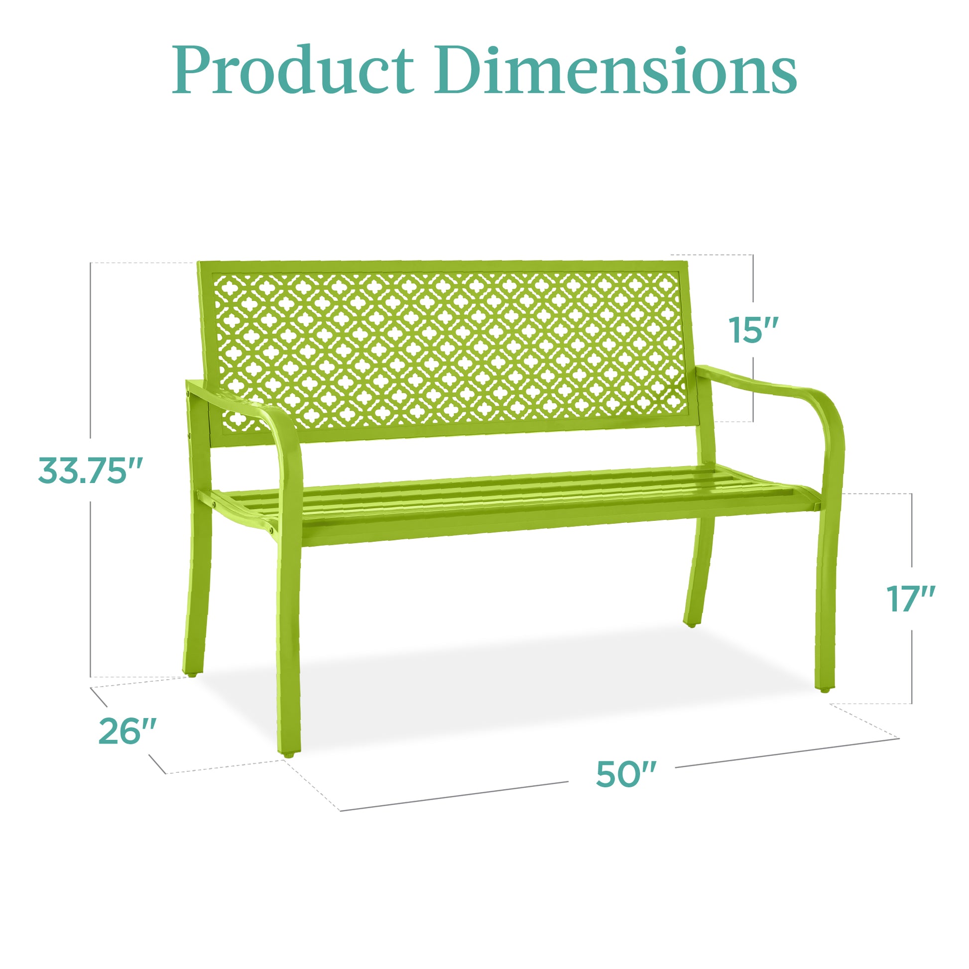 Indoor Outdoor Steel Bench w/ Geometric Backrest, Foot Levelers