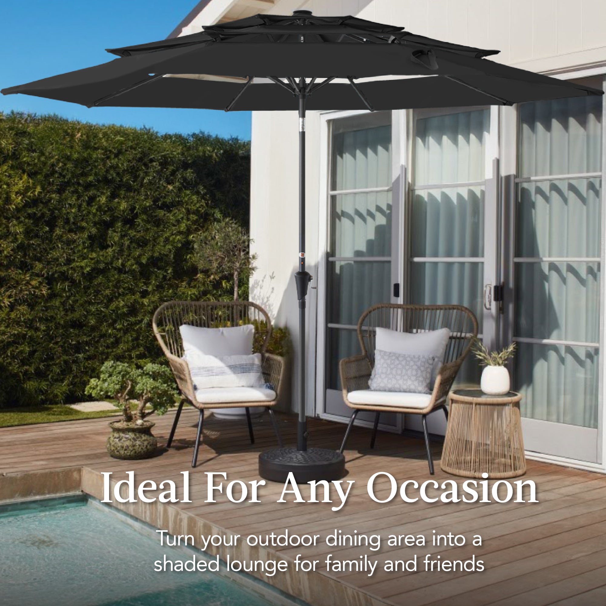 3-Tier Patio Umbrella w/ Tilt Adjustment, Crank - 10ft