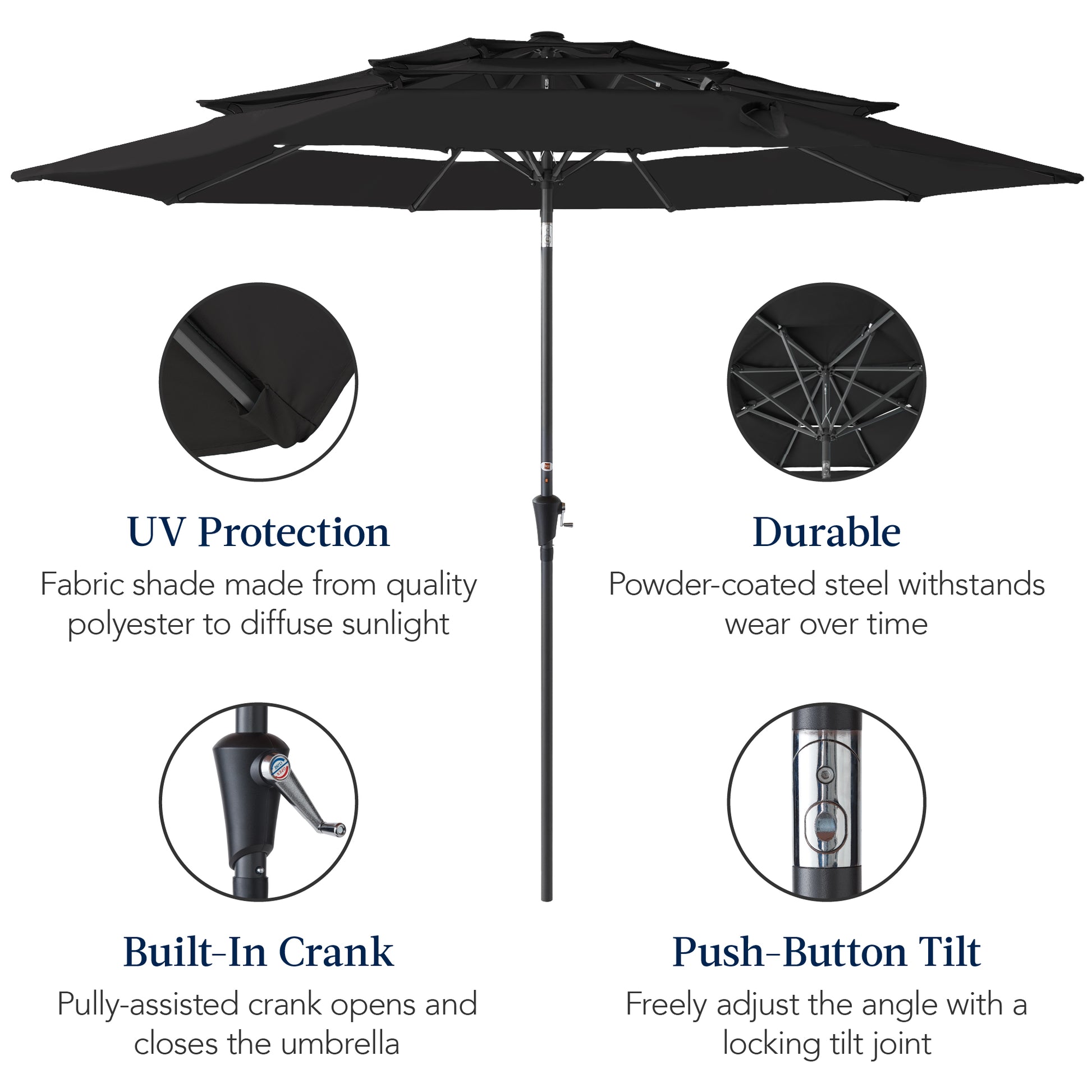 3-Tier Patio Umbrella w/ Tilt Adjustment, Crank - 10ft