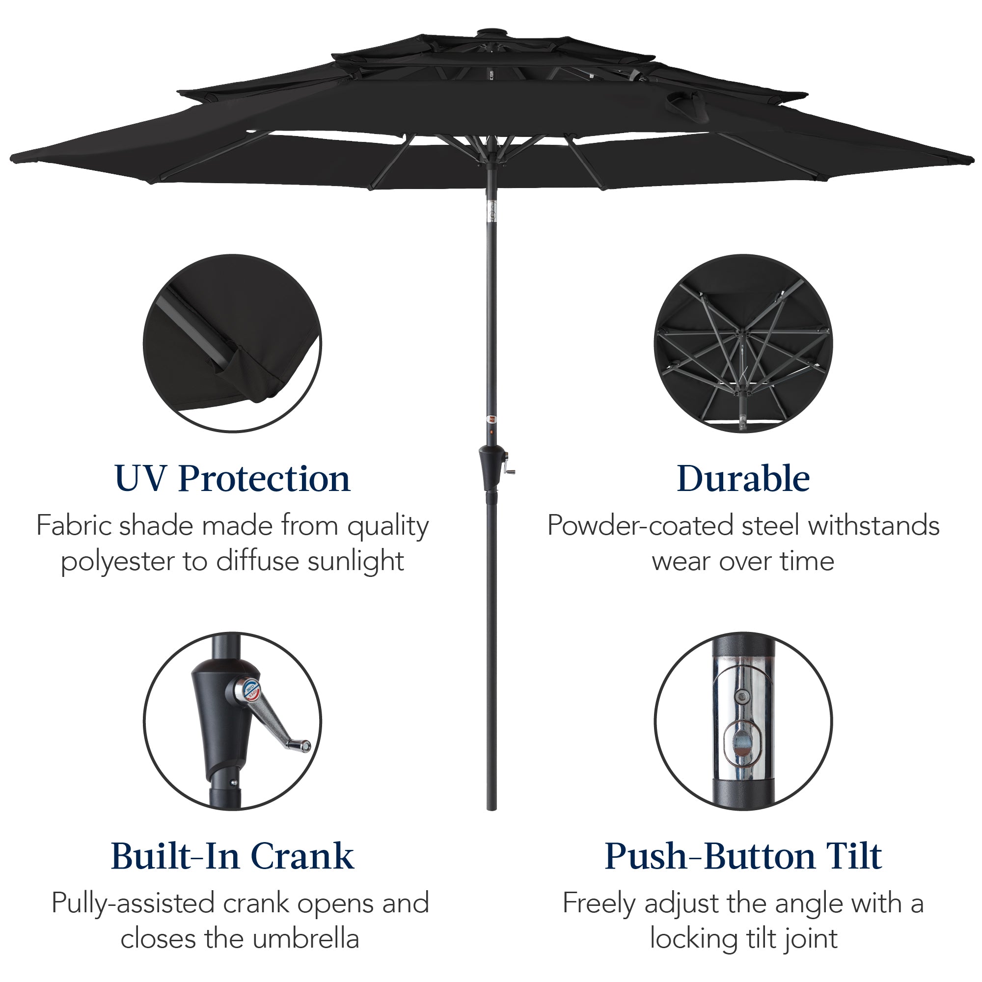 3-Tier Patio Umbrella w/ Tilt Adjustment, Crank - 10ft