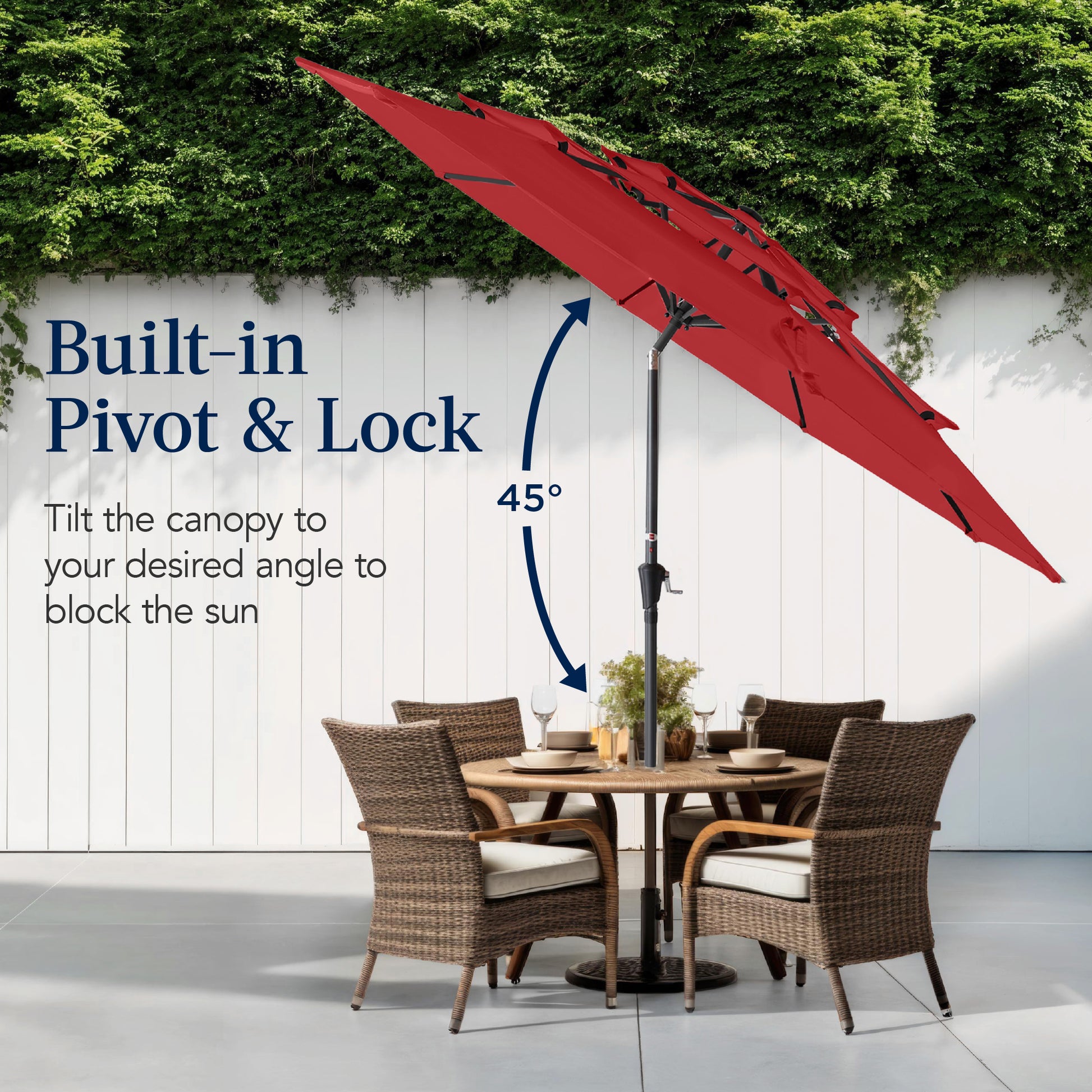 best choice products 10 solar led tilt patio umbrella brown 10ft Offset Cantilever Hanging Market Umbrella, 8 Sturdy Ribs, Easy Adjustment you can easily walk underneath the opened umbrella Best Choice Products 10ft 3-Tier