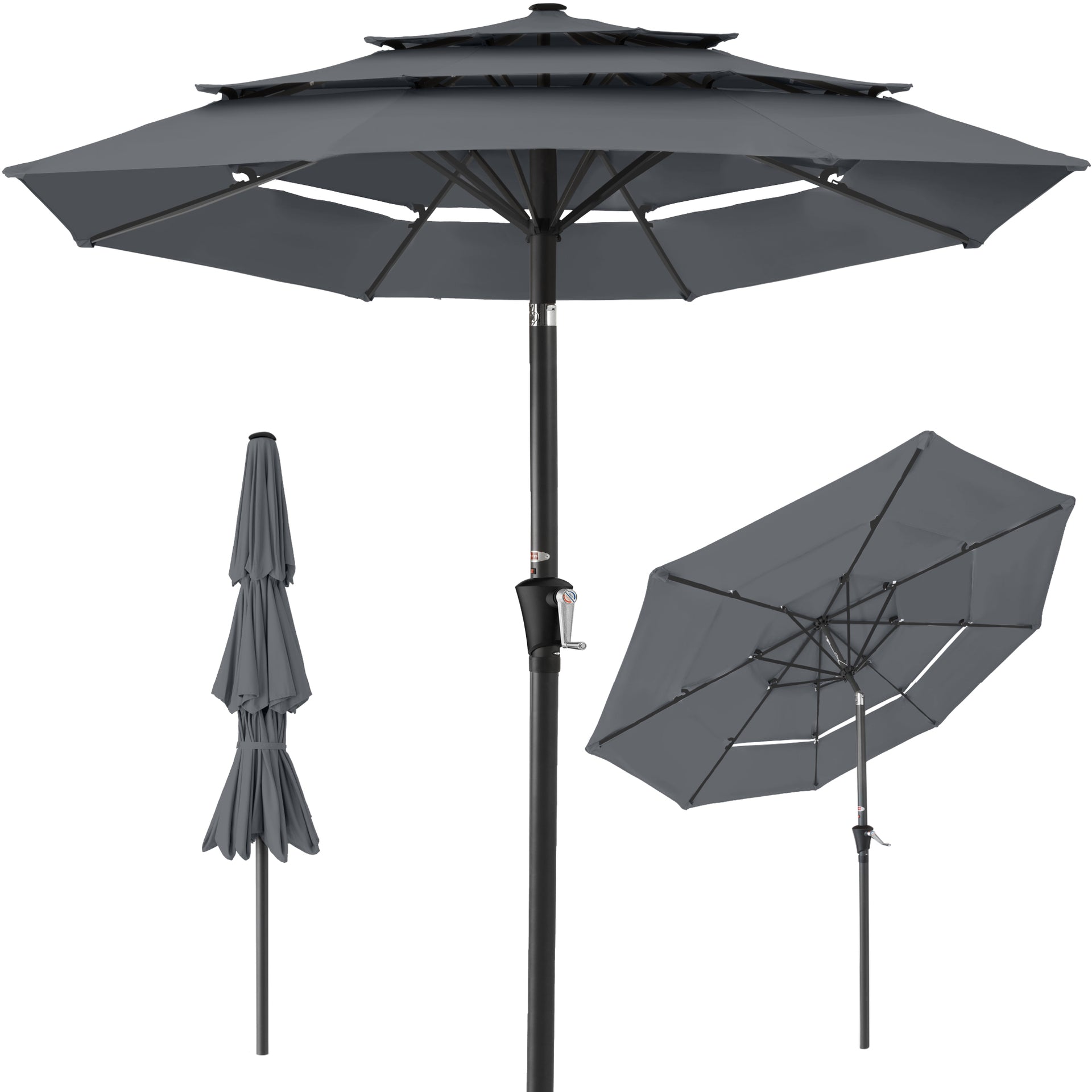 3 tier vented patio umbrella 3-Tier Patio Umbrella w/ Tilt Adjustment, Crank