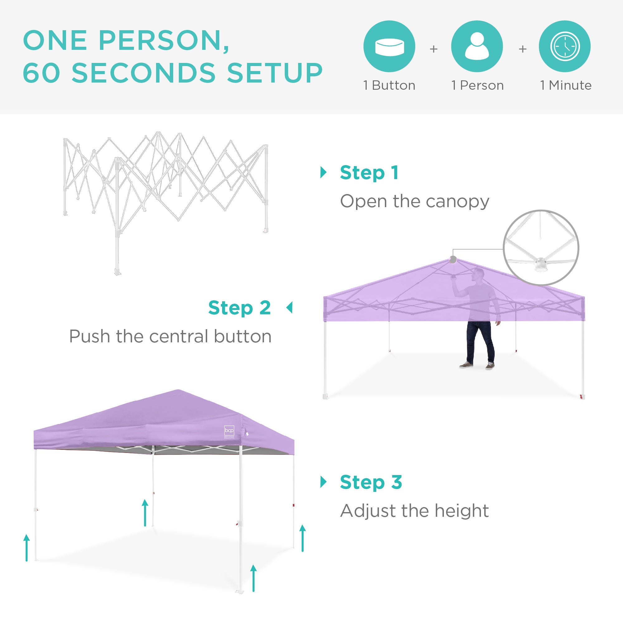 One-Person Setup Instant Pop Up Canopy w/ Case, 4 Weight Bags - 12x12ft