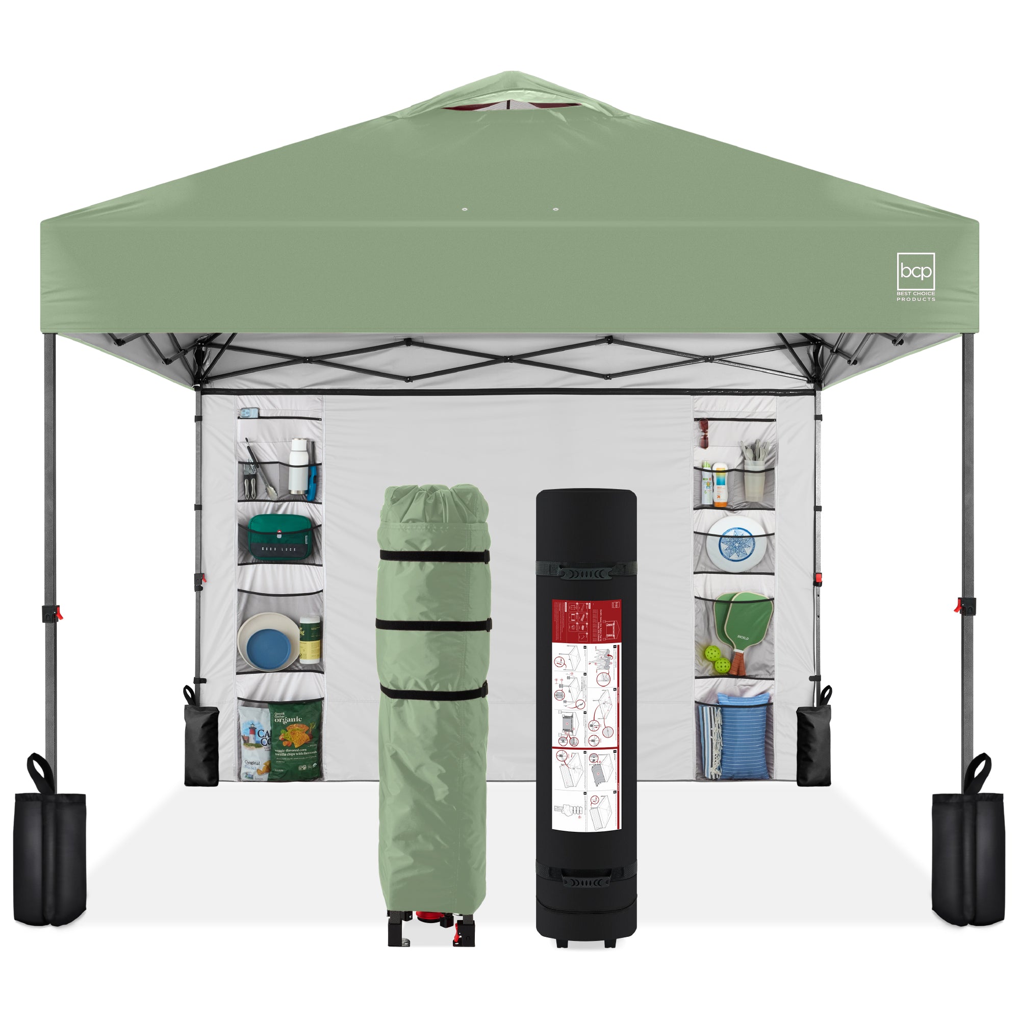 One-Person Setup Instant Pop Up Canopy w/ Side Wall, Carrying Case - 10x10ft