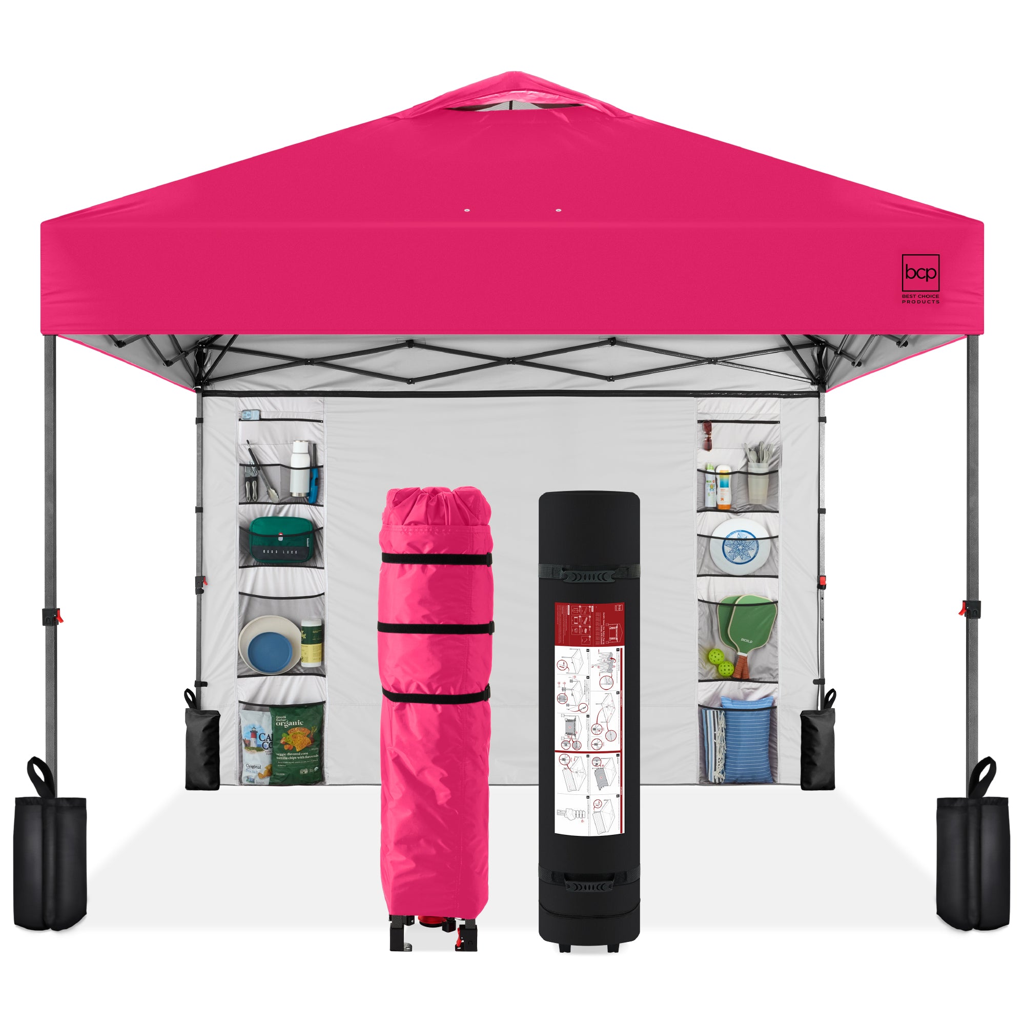 One-Person Setup Instant Pop Up Canopy w/ Side Wall, Carrying Case - 10x10ft