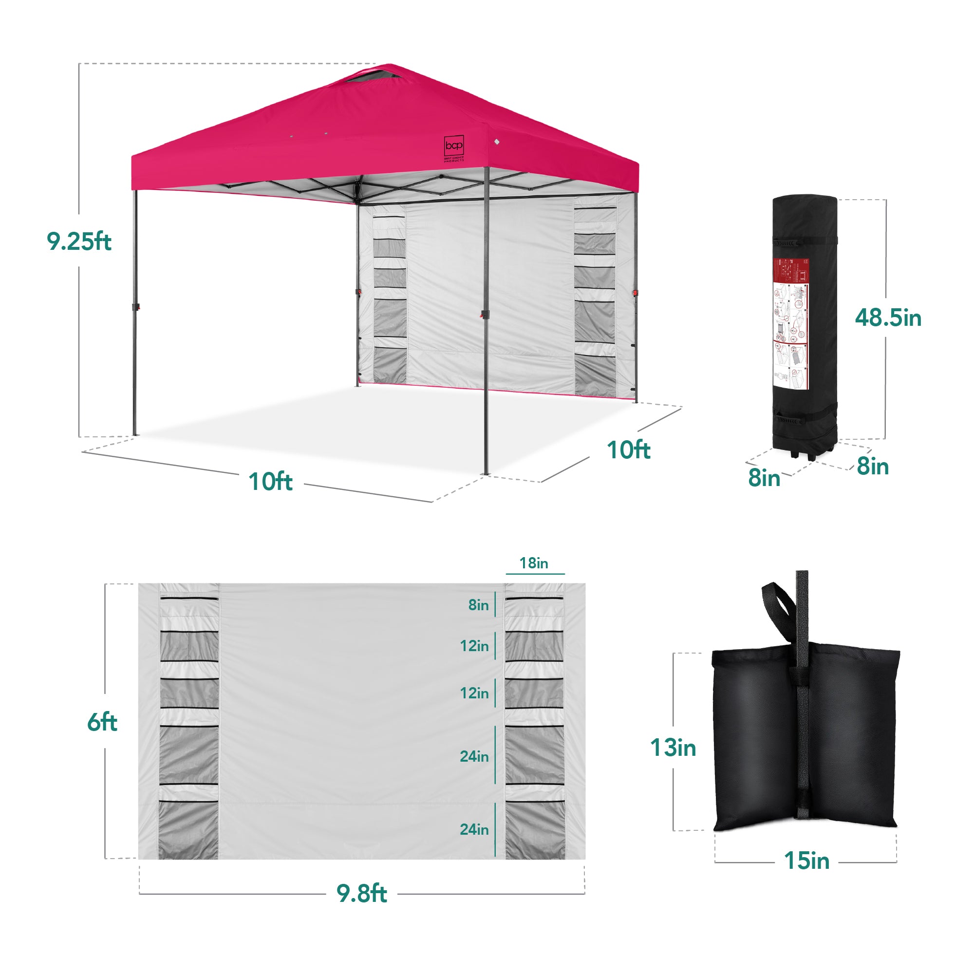 One-Person Setup Instant Pop Up Canopy w/ Side Wall, Carrying Case - 10x10ft