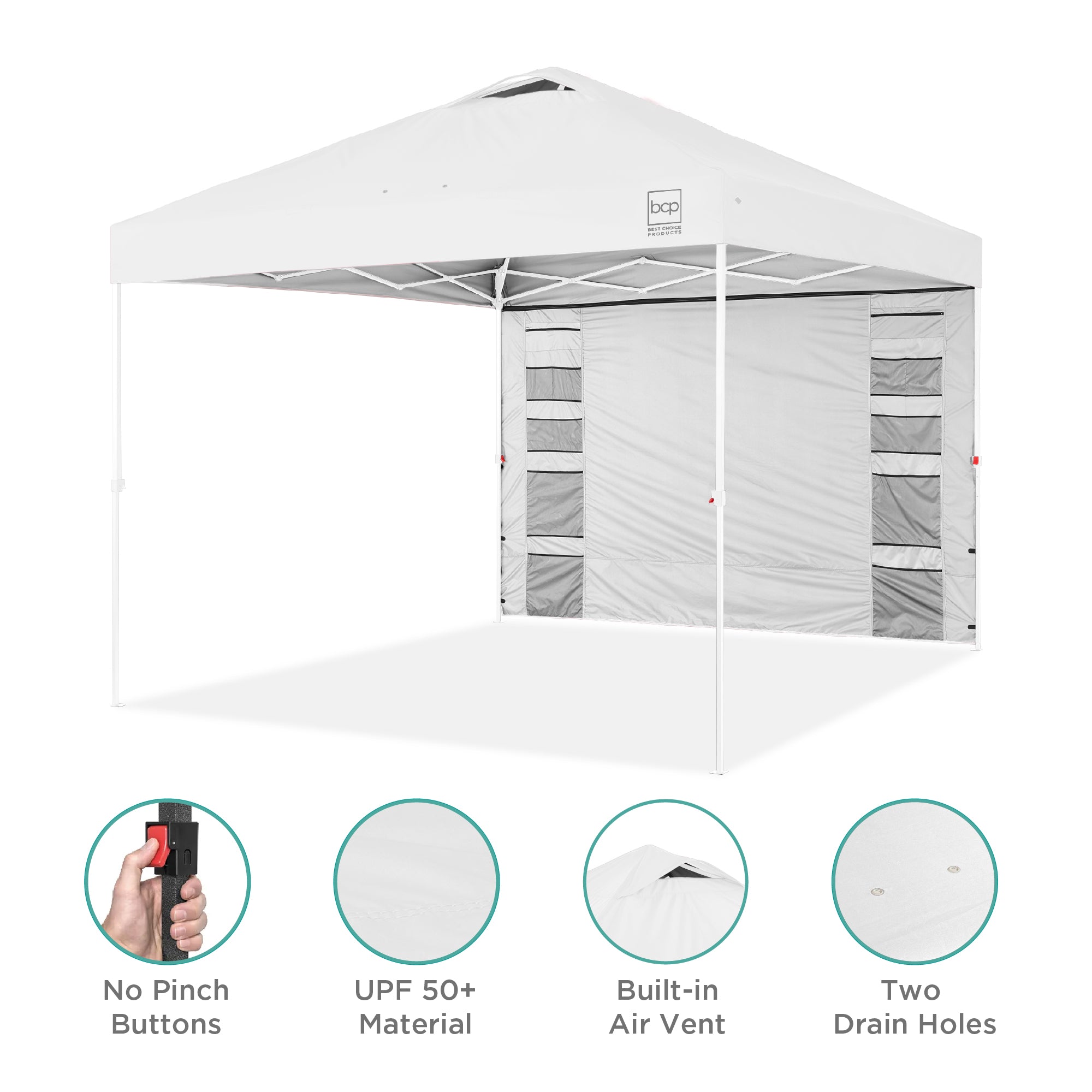 One-Person Setup Instant Pop Up Canopy w/ Side Wall, Carrying Case - 10x10ft