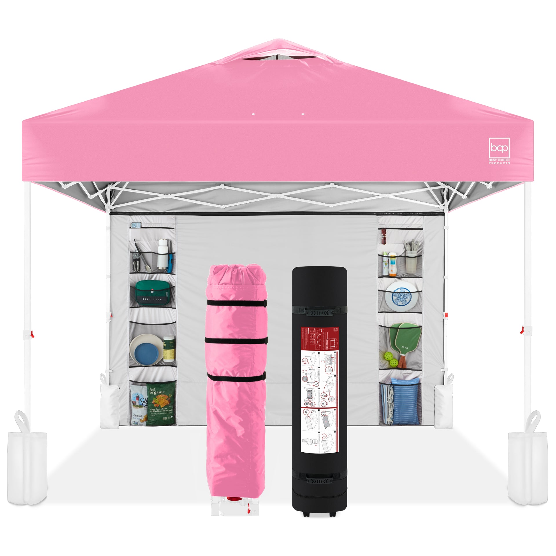 One-Person Setup Instant Pop Up Canopy w/ Side Wall, Carrying Case