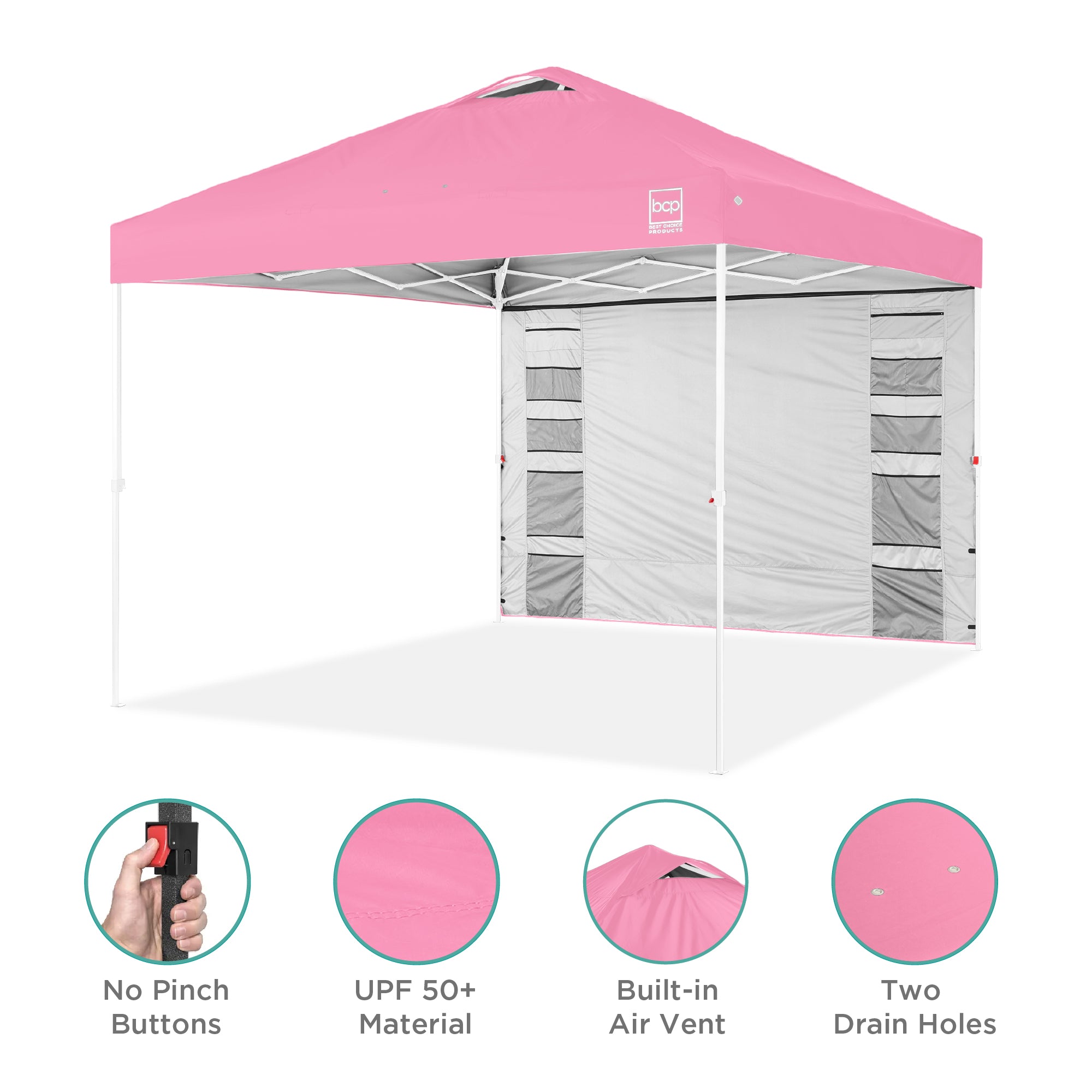 One-Person Setup Instant Pop Up Canopy w/ Side Wall, Carrying Case - 10x10ft