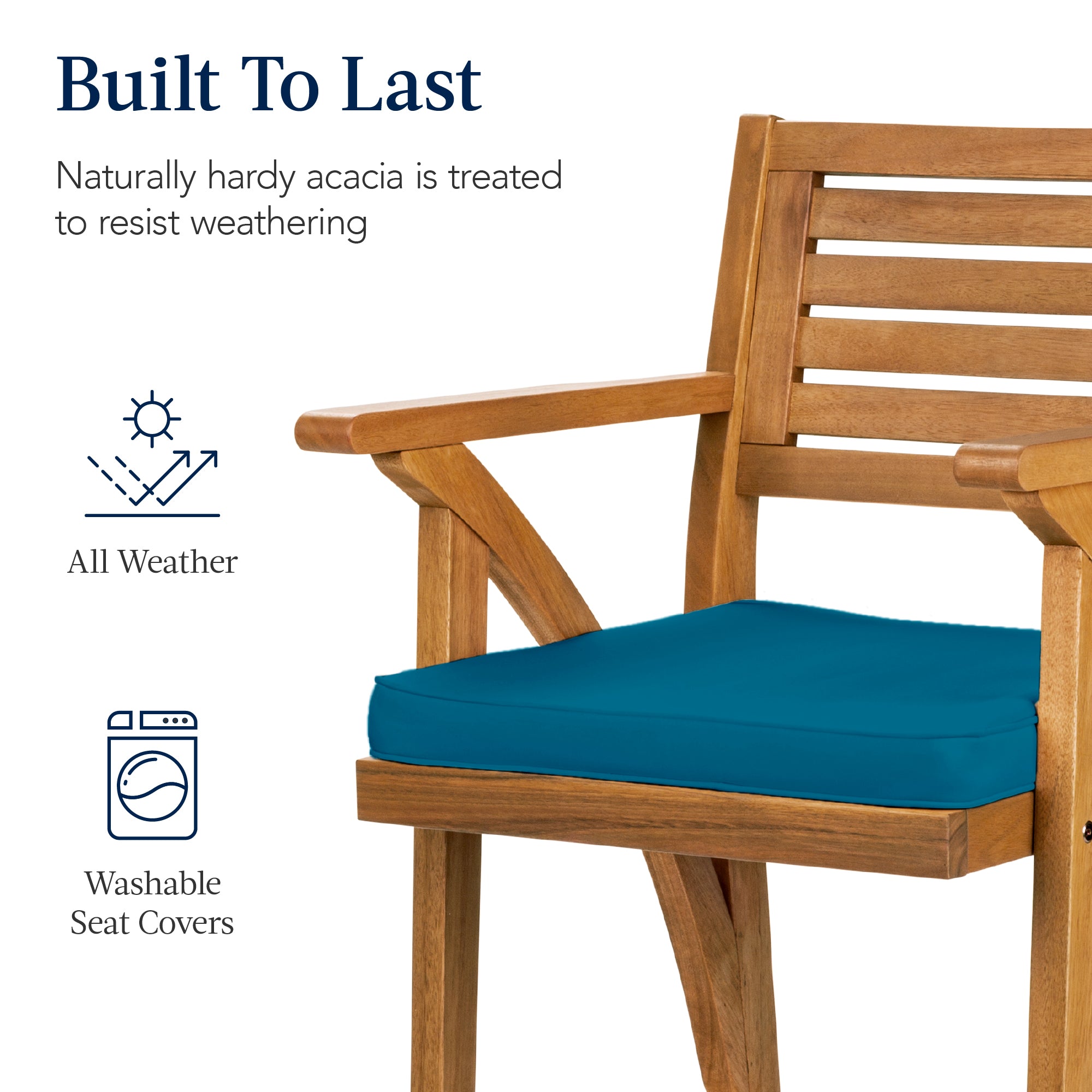 Set of 2 Outdoor Acacia Wood Bar Stools Chairs w/ Weather-Resistant Cushions