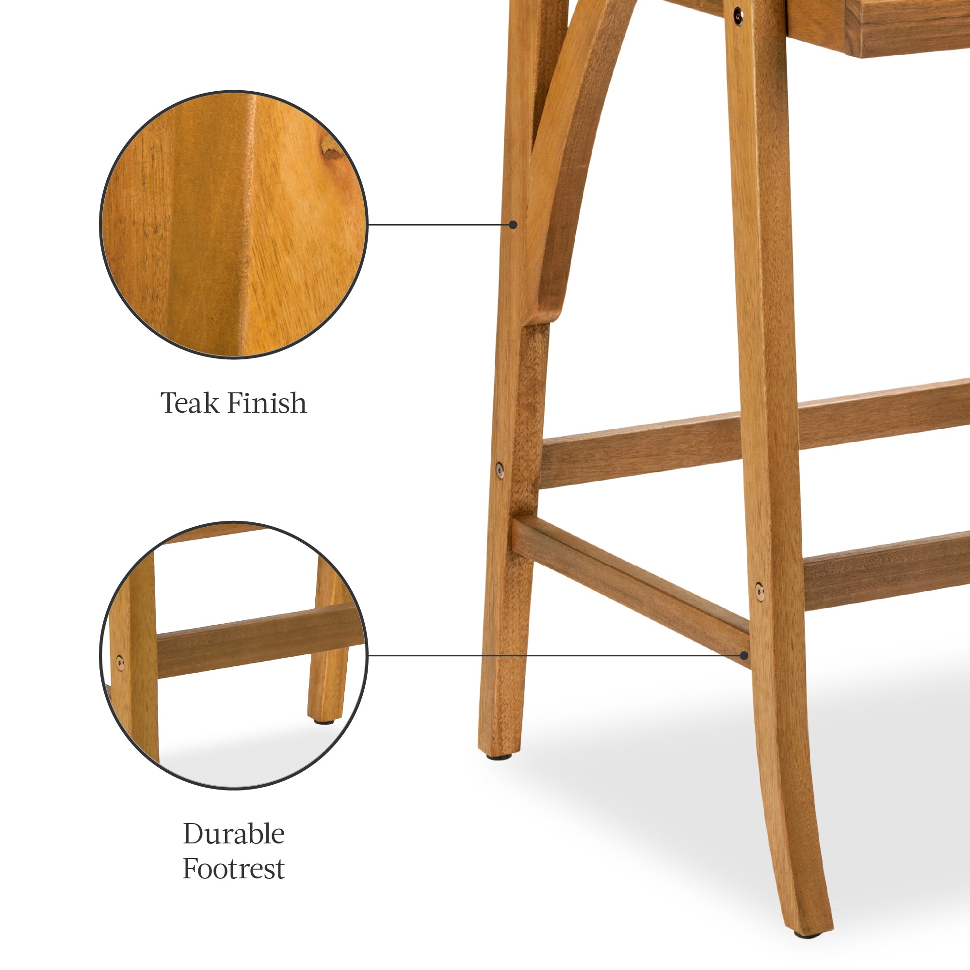 Set of 2 Outdoor Acacia Wood Bar Stools Chairs w/ Weather-Resistant Cushions