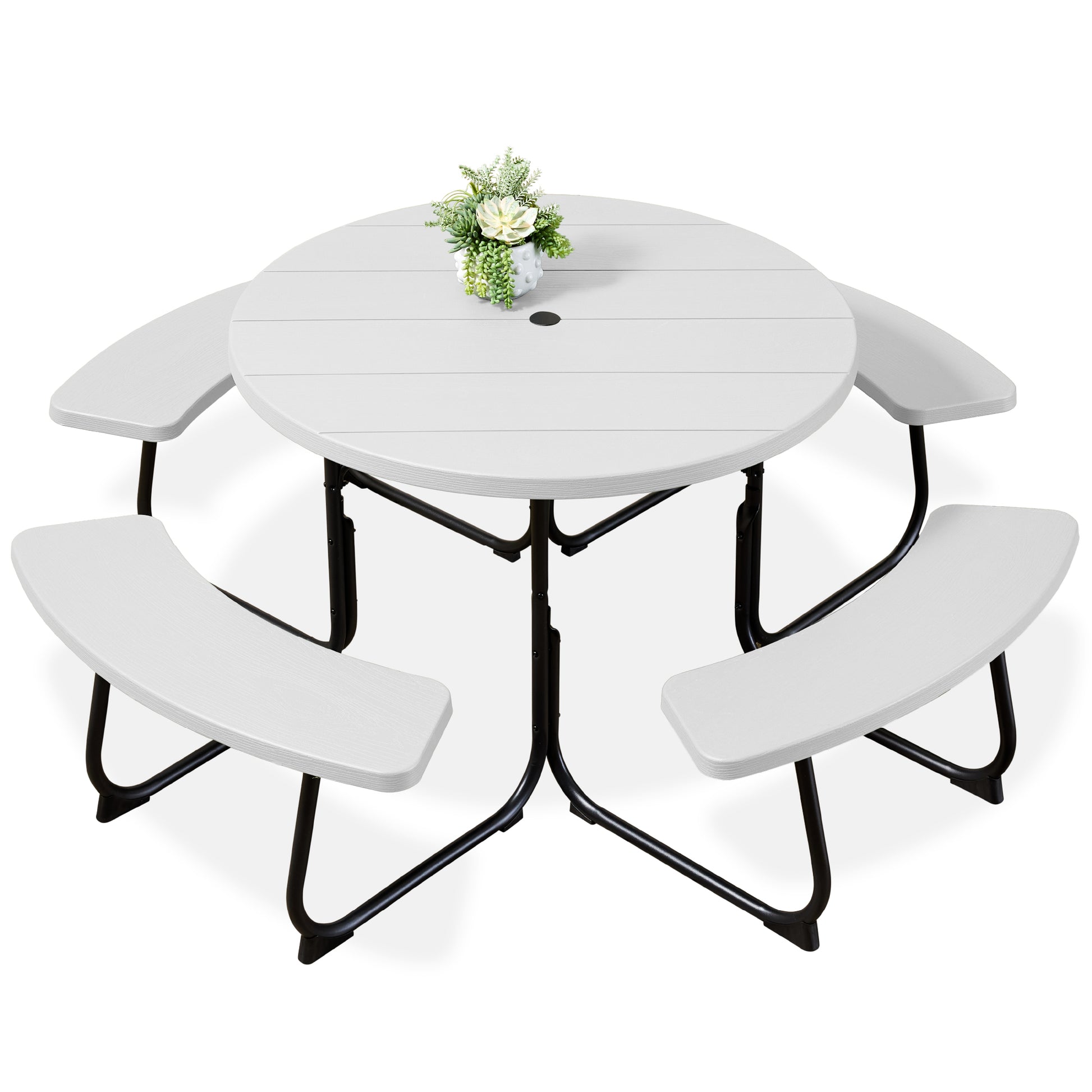 8-Person Circular Picnic Table w/ Umbrella Hole, 4 Benches
