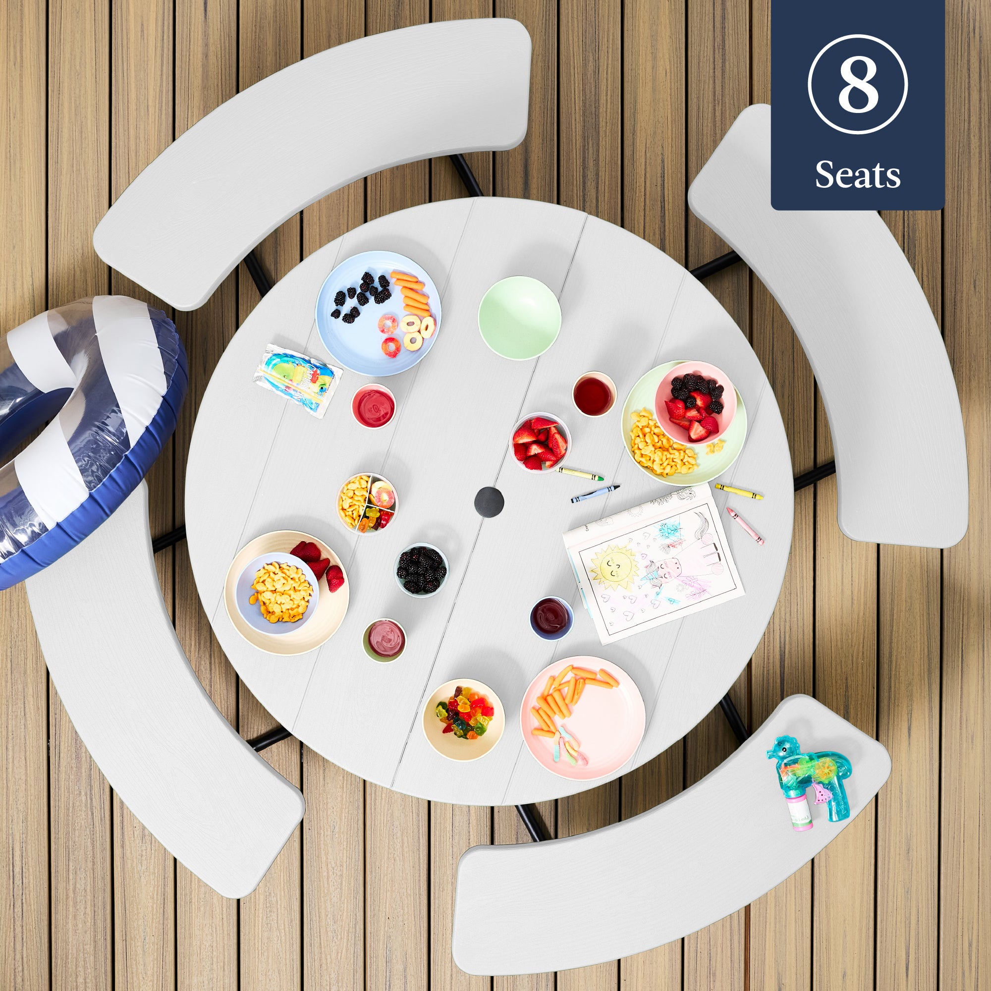 8-Person Circular Picnic Table w/ Umbrella Hole, 4 Benches