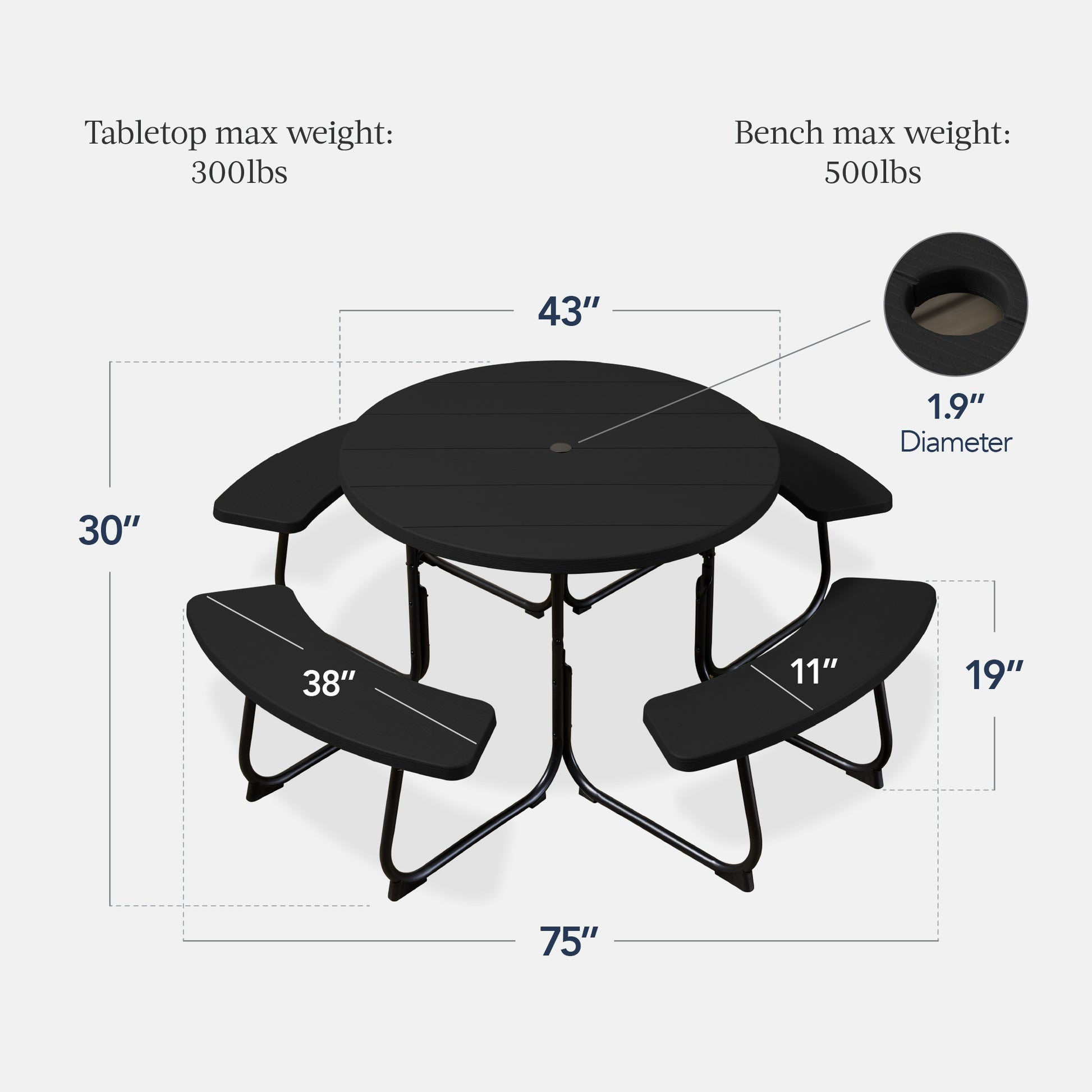 8-Person Circular Picnic Table w/ Umbrella Hole, 4 Benches