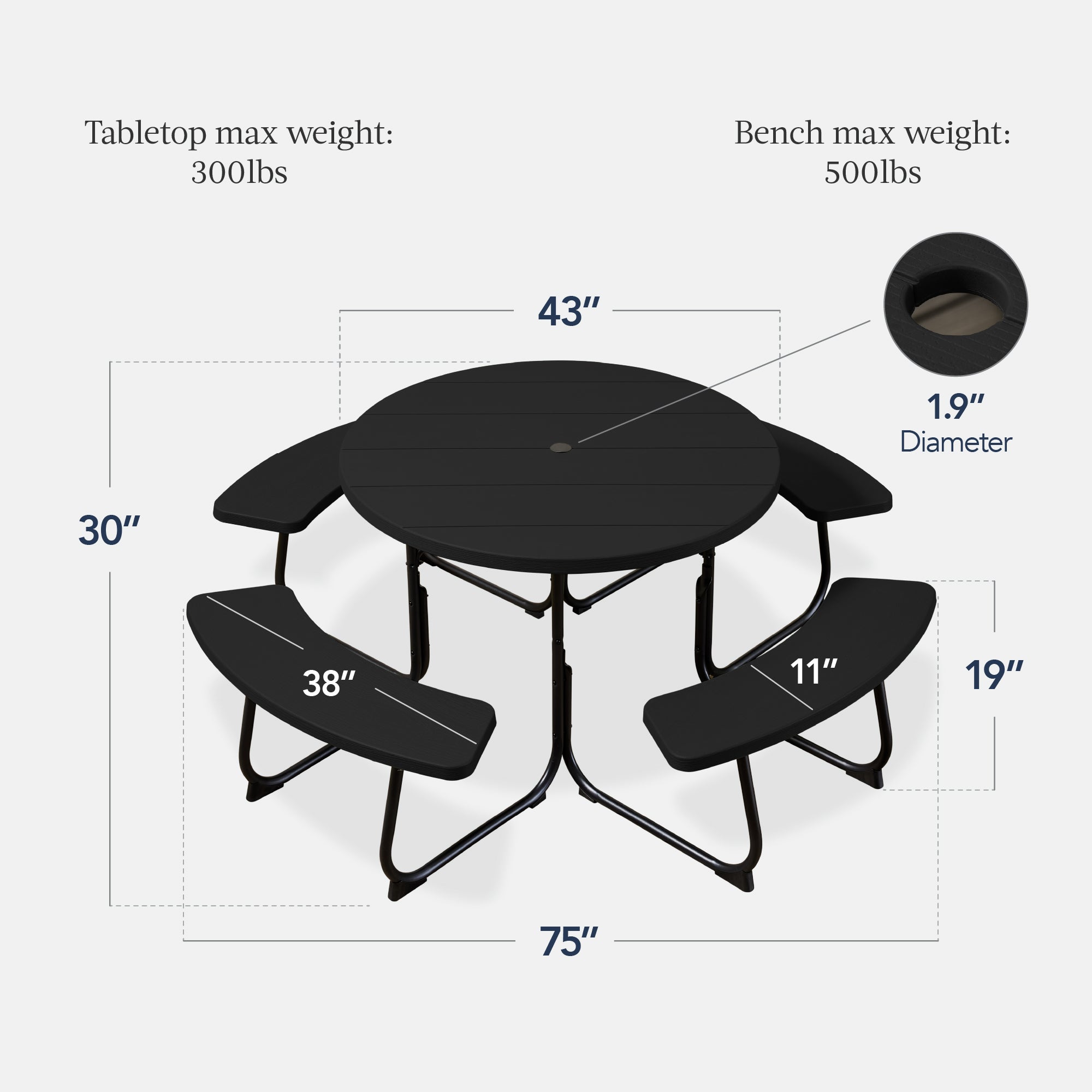 8-Person Circular Picnic Table w/ Umbrella Hole, 4 Benches