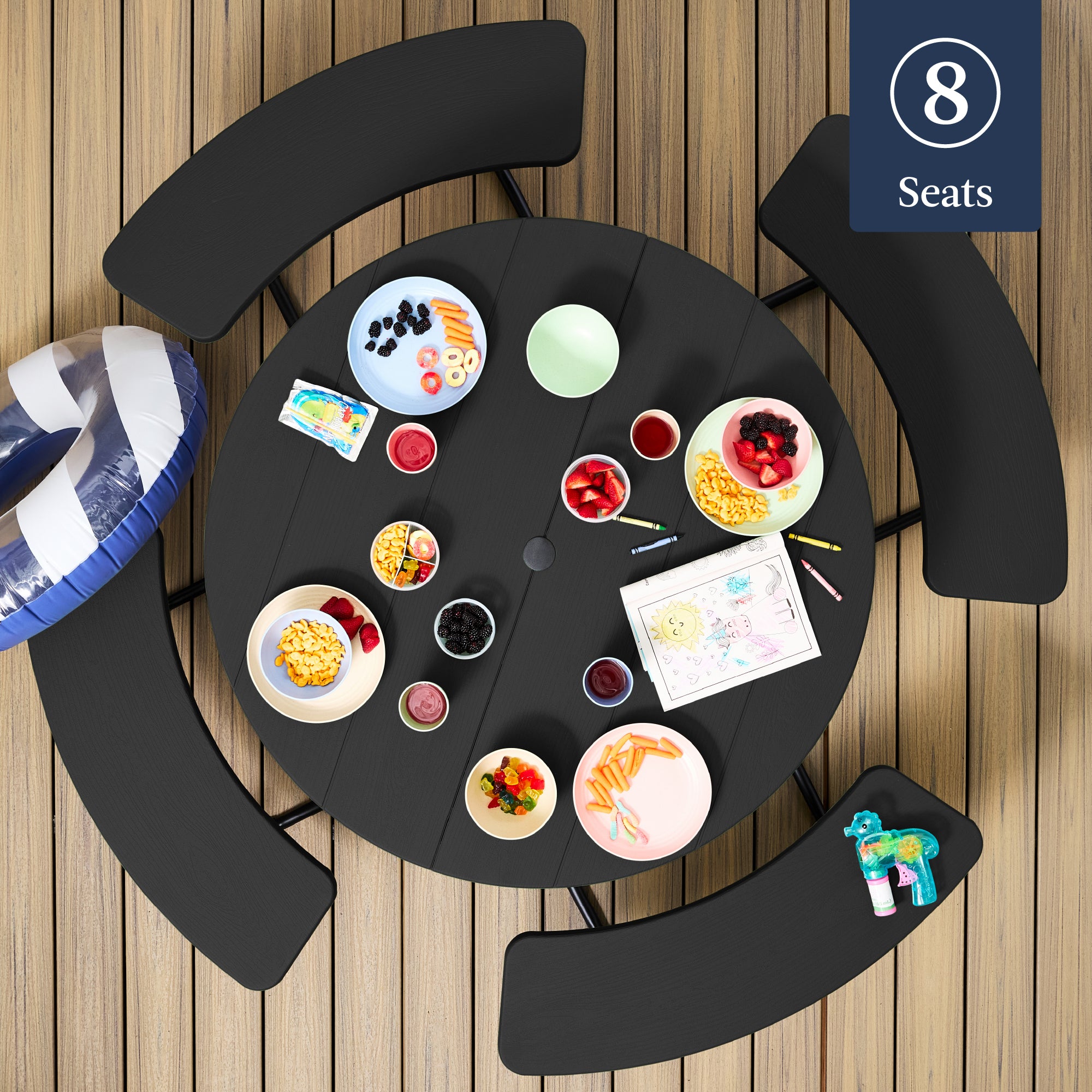 8-Person Circular Picnic Table w/ Umbrella Hole, 4 Benches