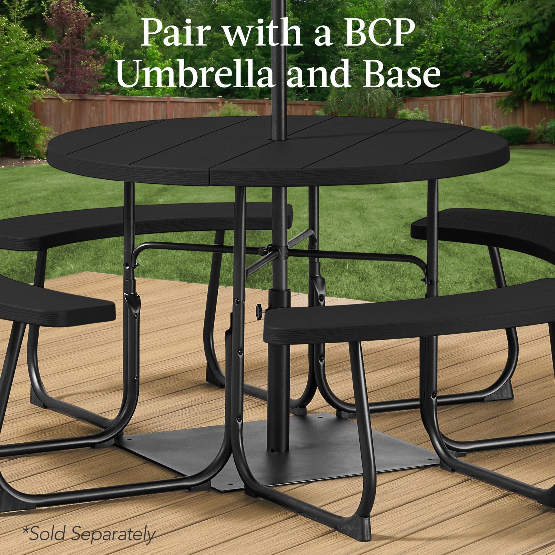 8-Person Circular Picnic Table w/ Umbrella Hole, 4 Benches