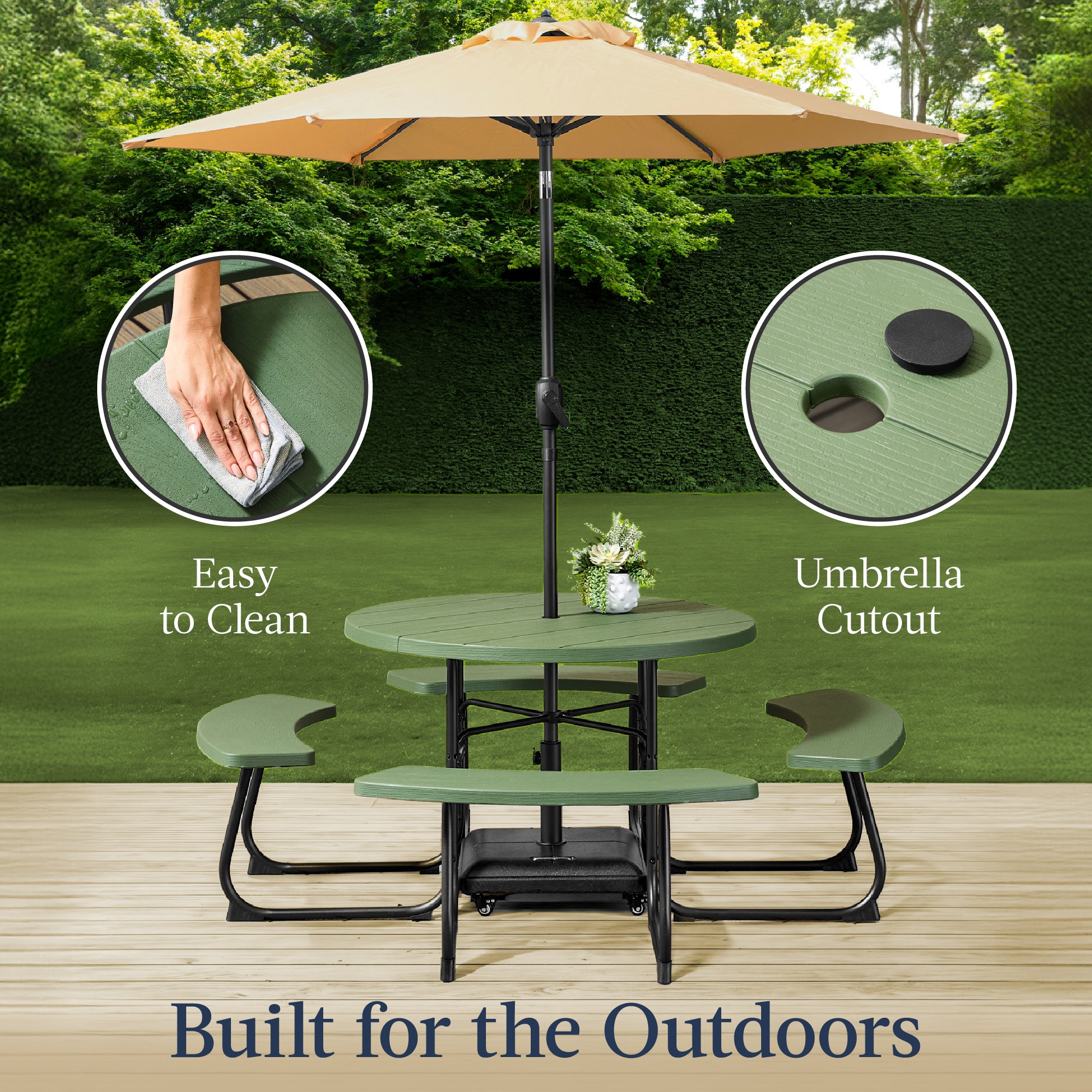 8-Person Circular Picnic Table w/ Umbrella Hole, 4 Benches