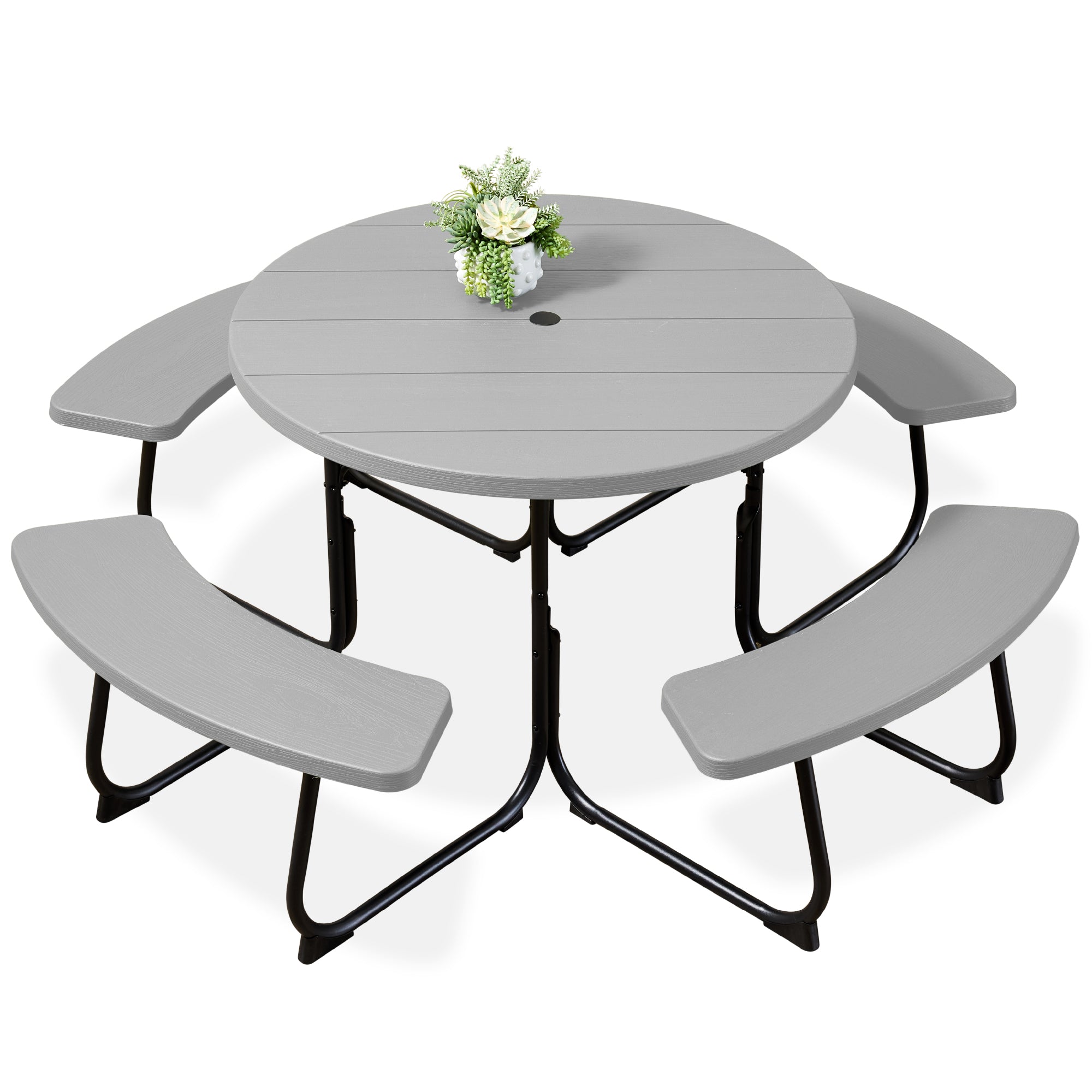 8-Person Circular Picnic Table w/ Umbrella Hole, 4 Benches – Best