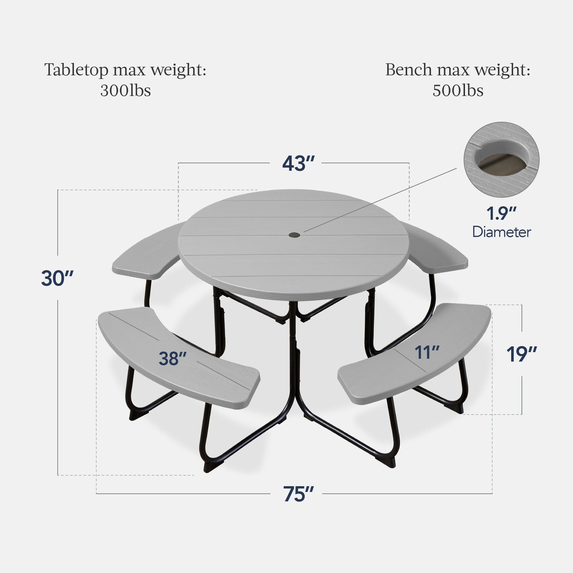 8-Person Circular Picnic Table w/ Umbrella Hole, 4 Benches