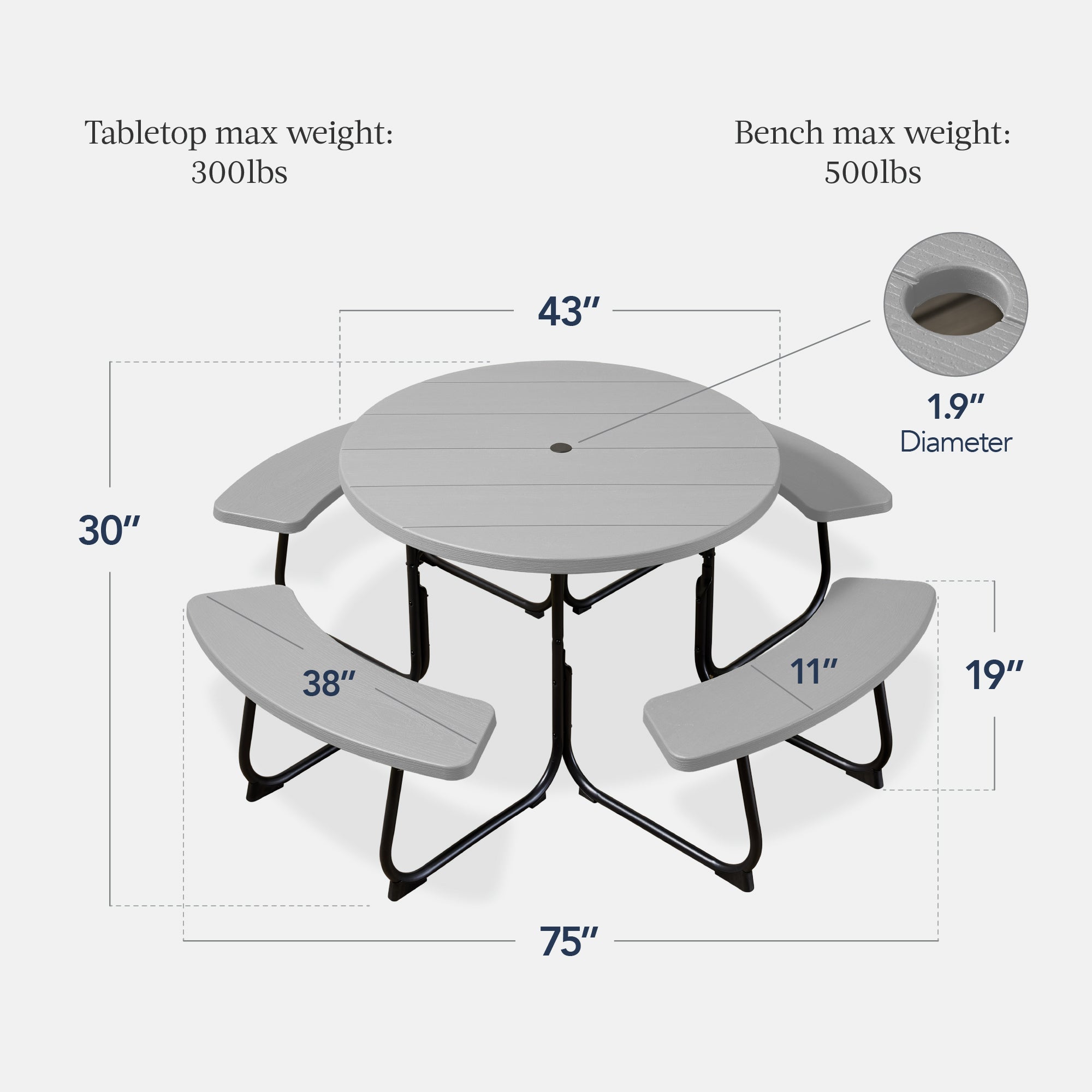 8-Person Circular Picnic Table w/ Umbrella Hole, 4 Benches