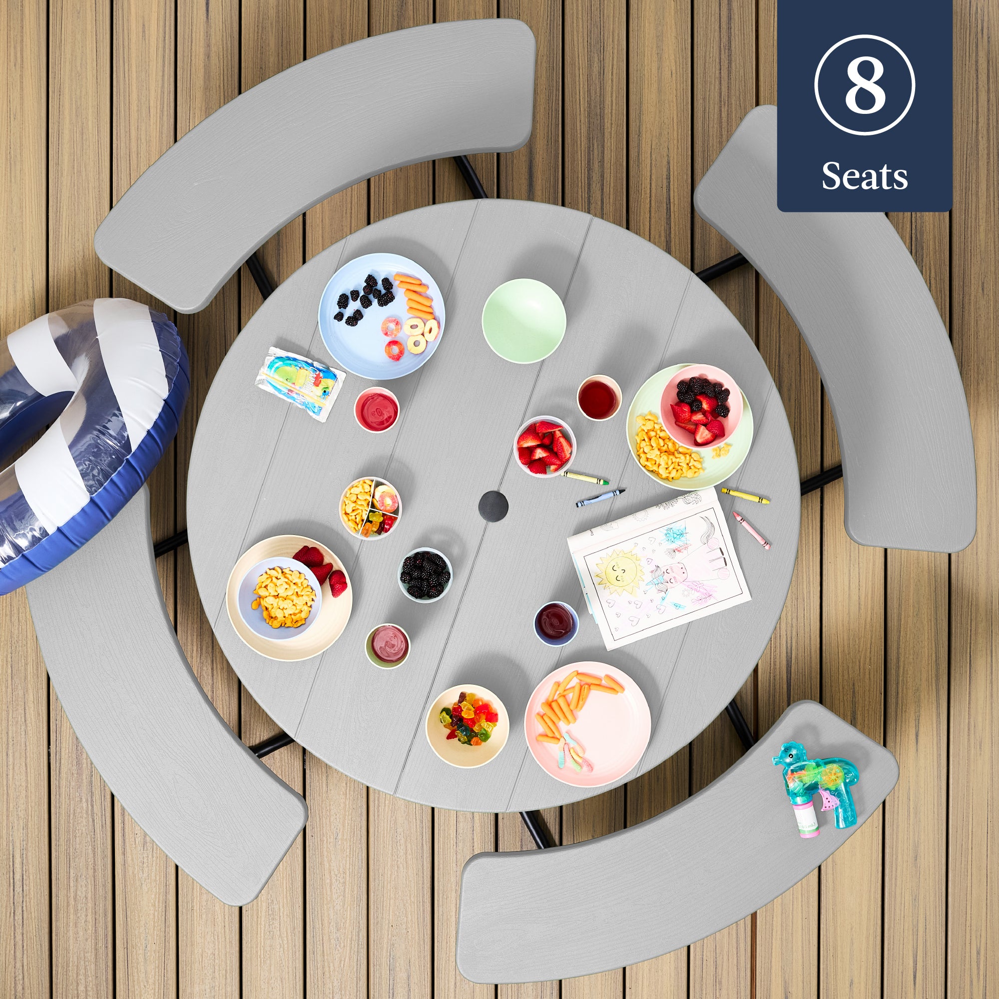 8-Person Circular Picnic Table w/ Umbrella Hole, 4 Benches