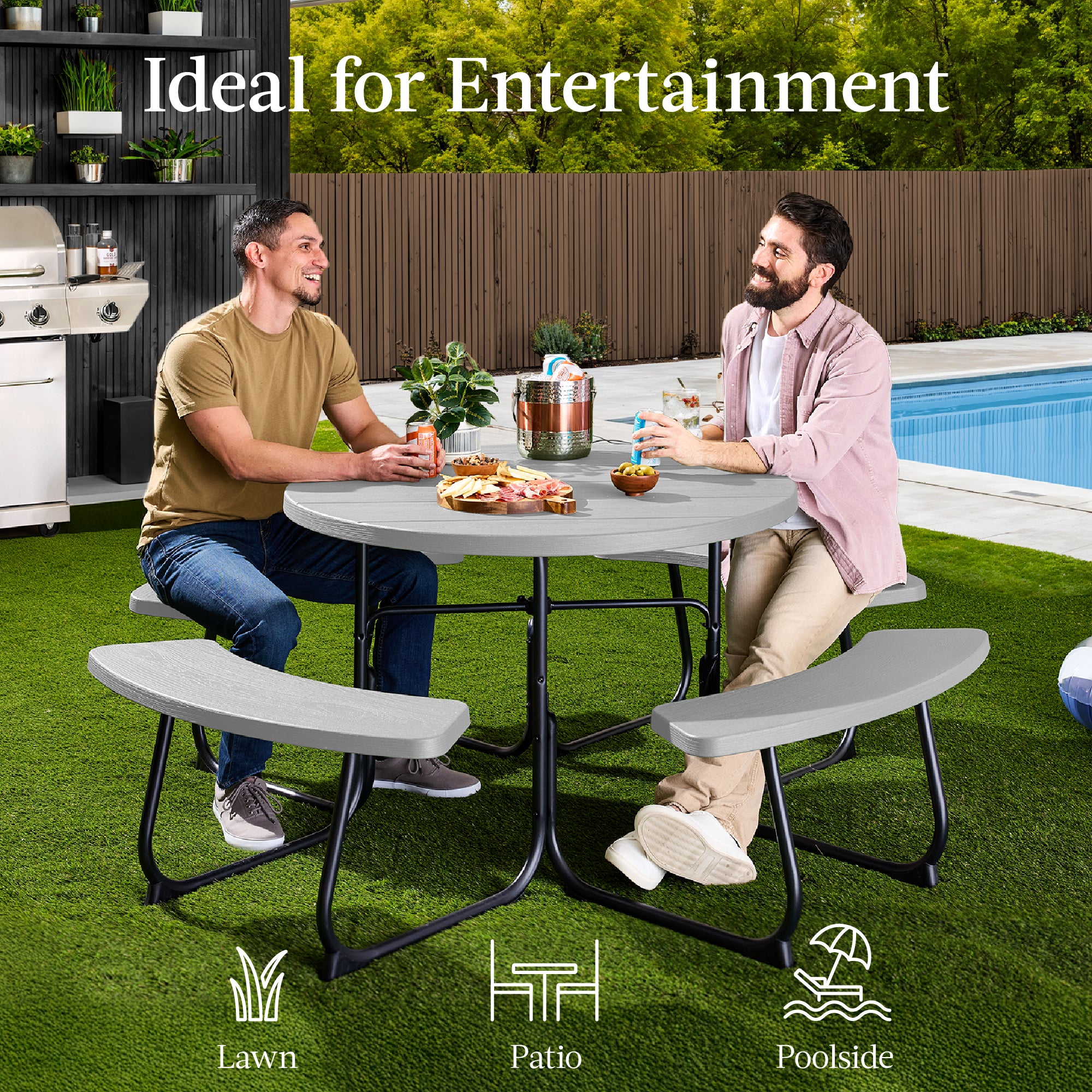 4 person patio table with umbrella hole JARDINA Outdoor Wood & Rope Dining Set for 6, 63" & Tapered Legs This mesh metal picnic tables is ideal for high Best Choice Products 8-Person Circular