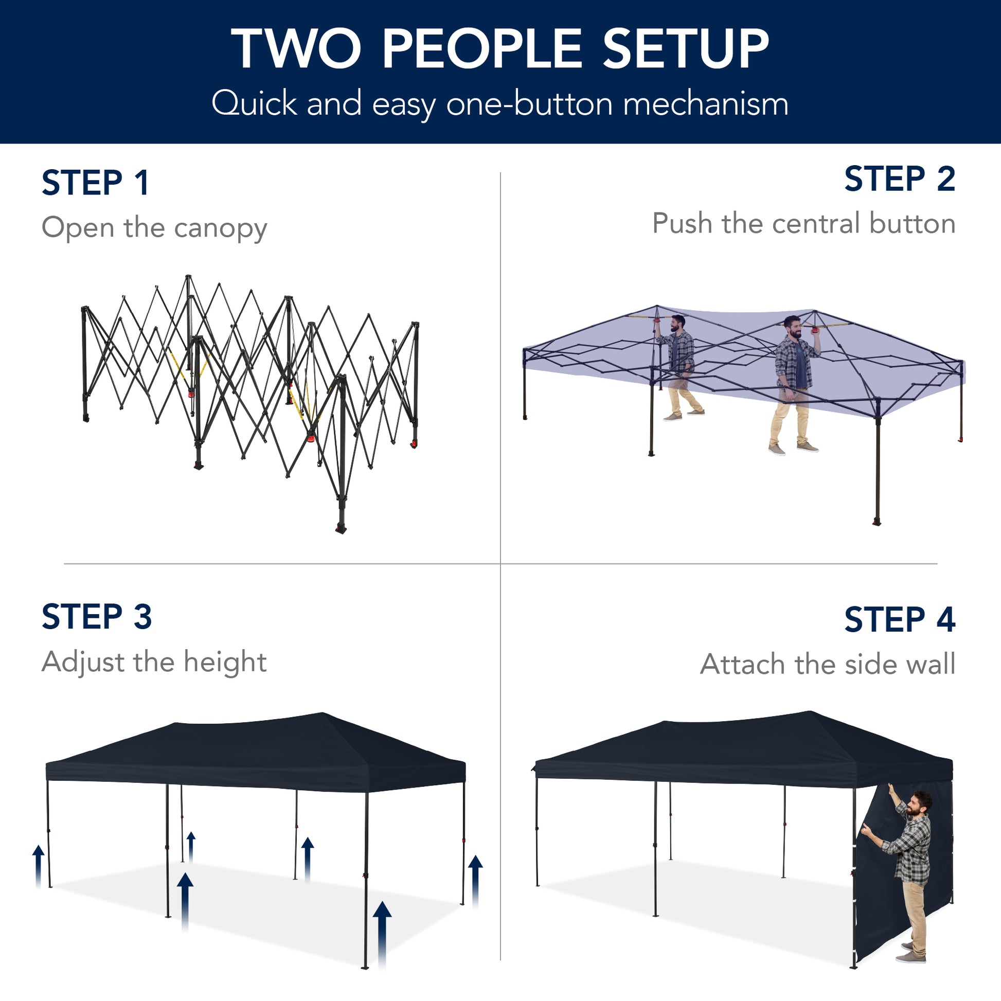 Pop Up Party Tent Canopy w/ 1-Button Easy Setup - 10x20ft