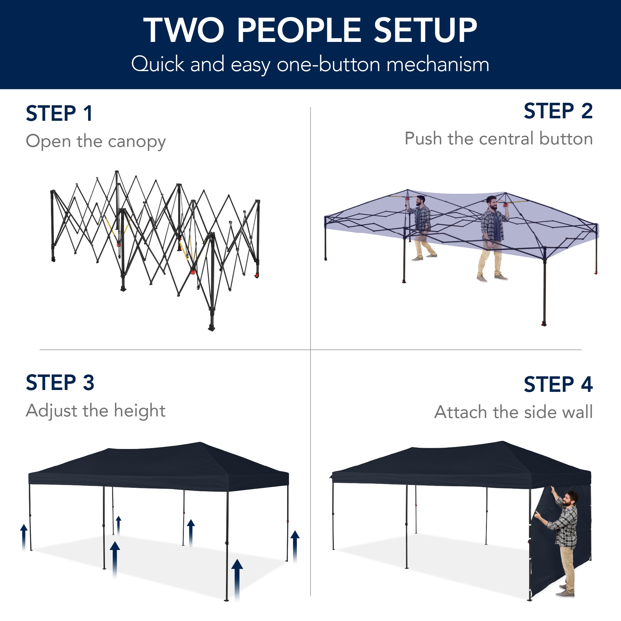 Pop Up Party Tent Canopy w/ 1-Button Easy Setup - 10x20ft