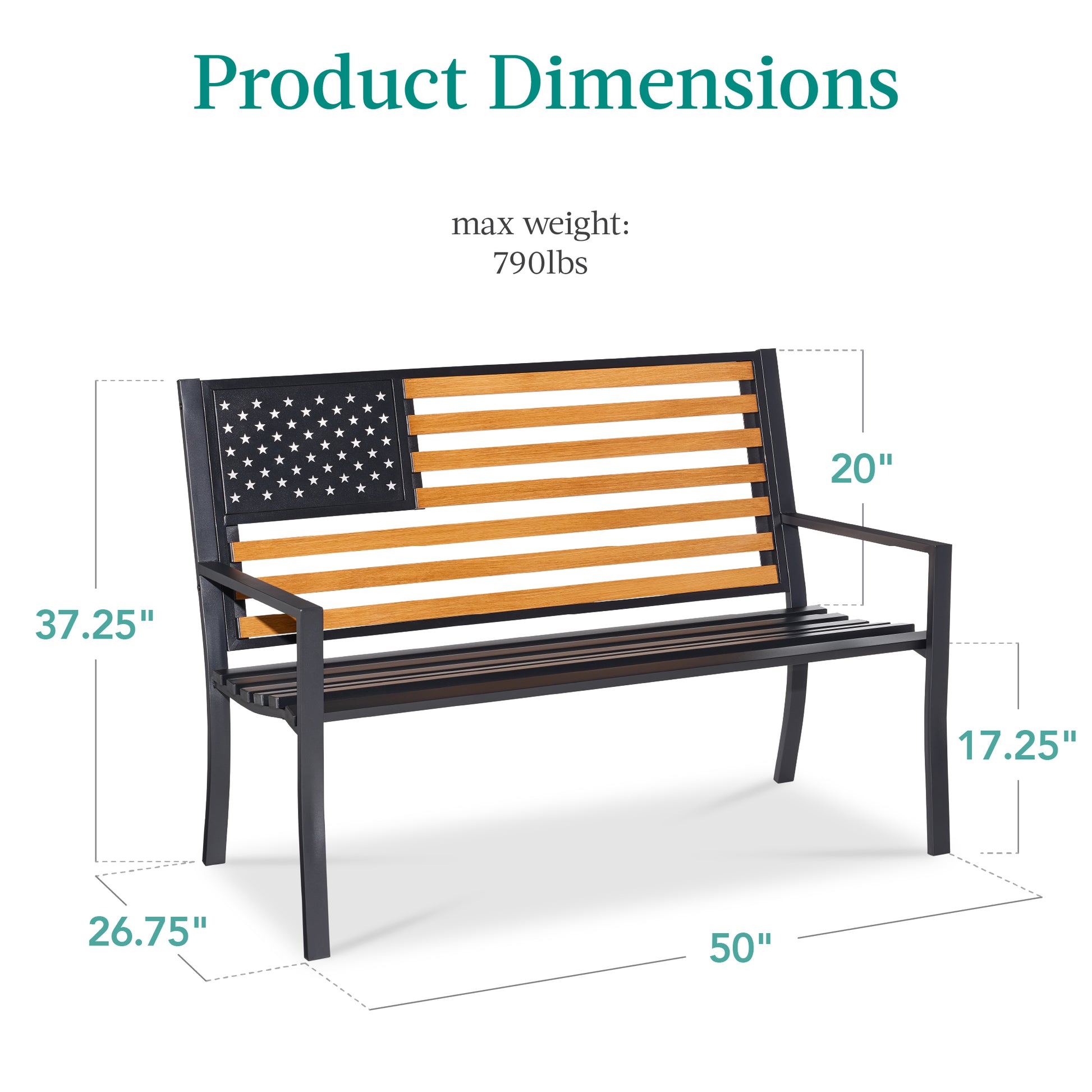 Indoor Outdoor Steel Bench w/ American Flag Backrest, 790lb Capacity
