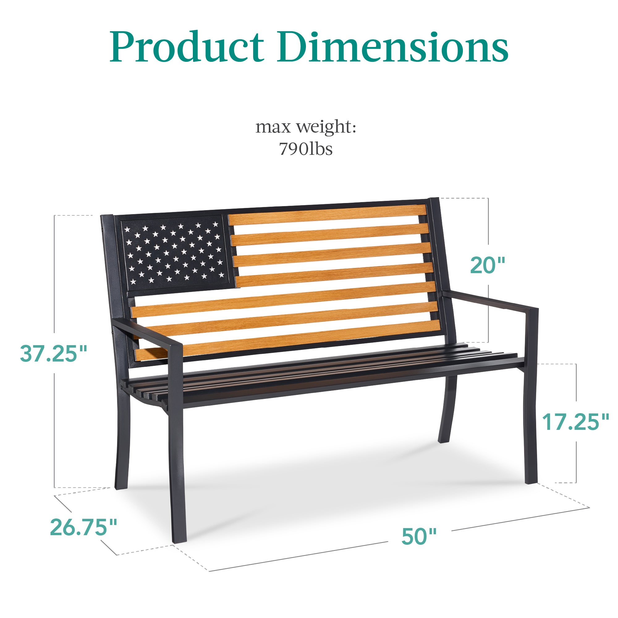 Indoor Outdoor Steel Bench w/ American Flag Backrest, 790lb Capacity
