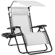 Folding Zero Gravity Recliner Patio Lounge Chair w/ Canopy, Side Tray