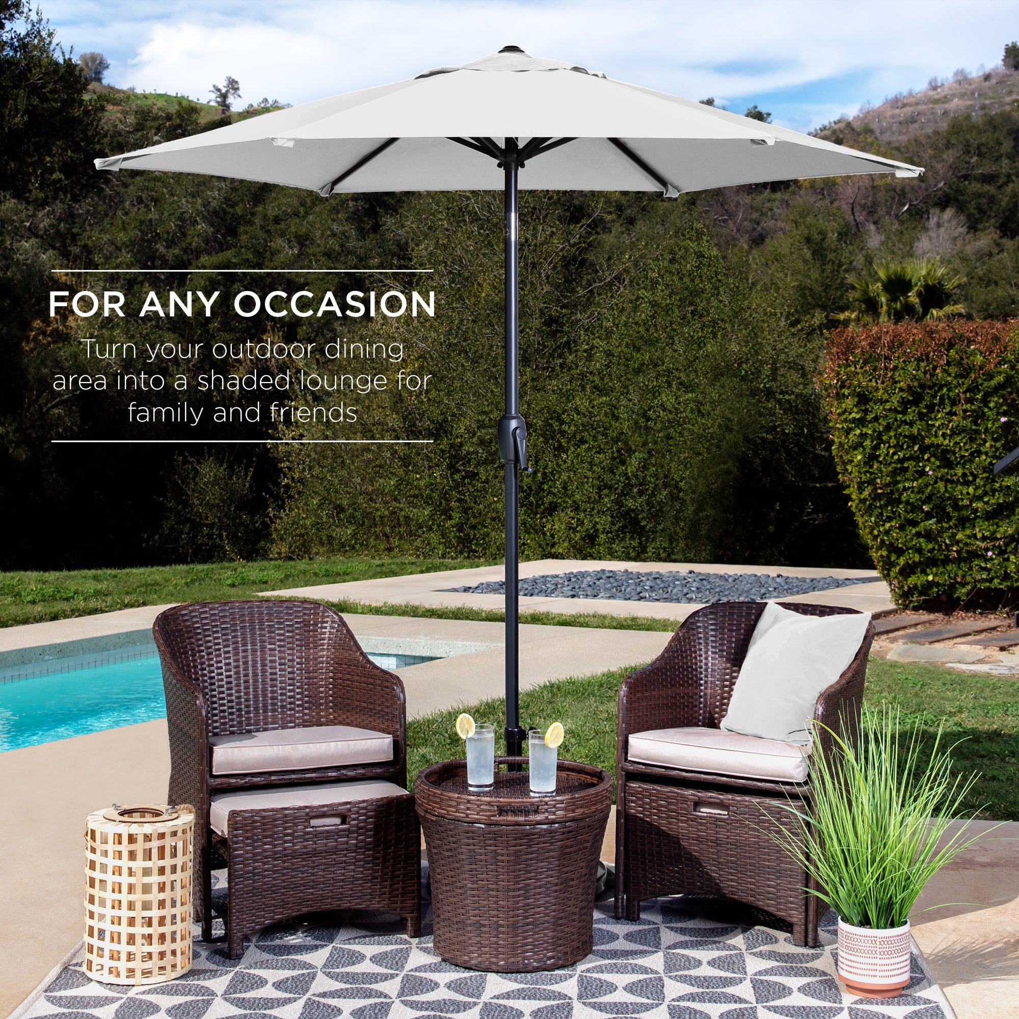 Outdoor Market Patio Umbrella w/ Push Button Tilt, Crank Lift - 7.5ft