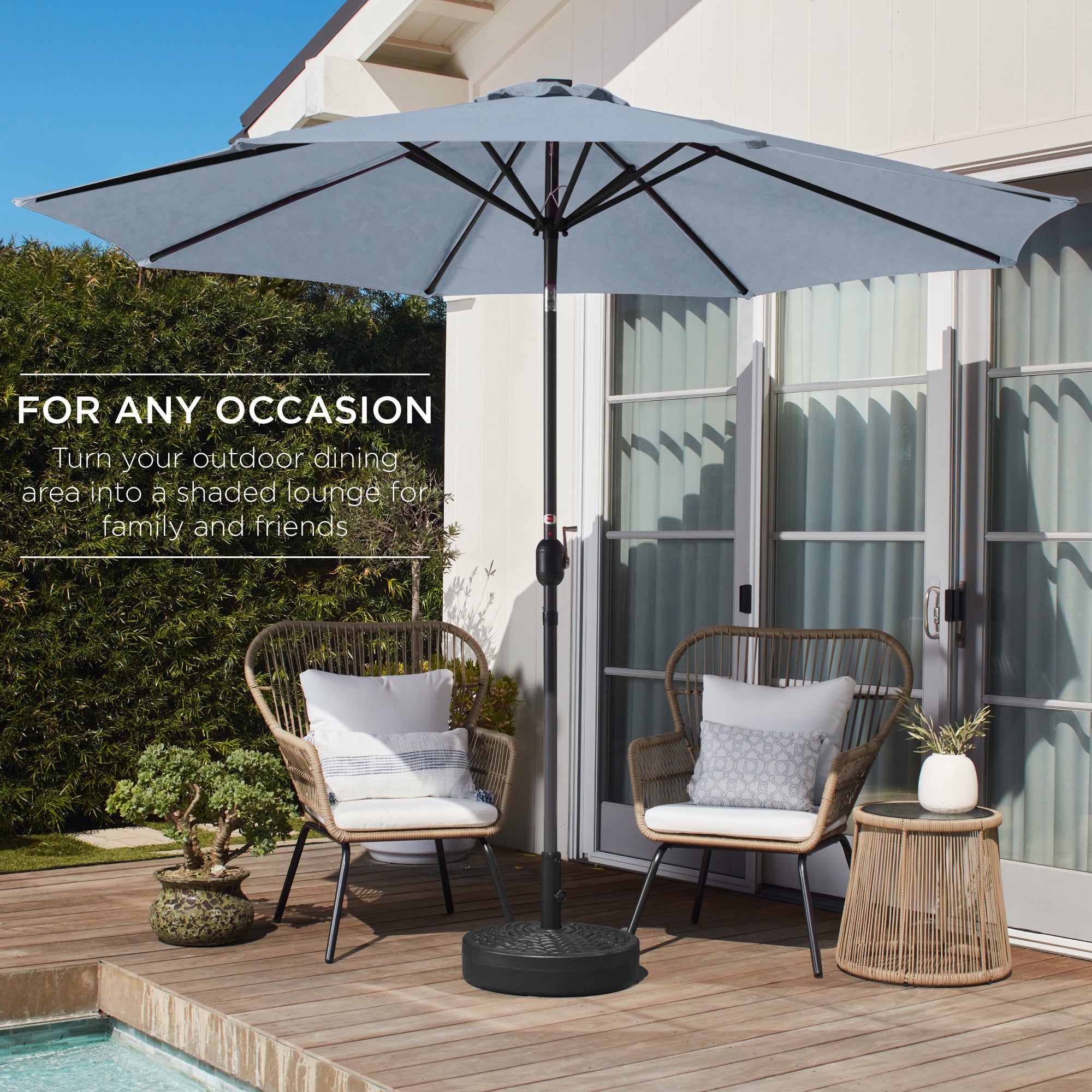 Outdoor Steel Market Patio Umbrella Decoration w/ Tilt, Crank Lift - 10ft