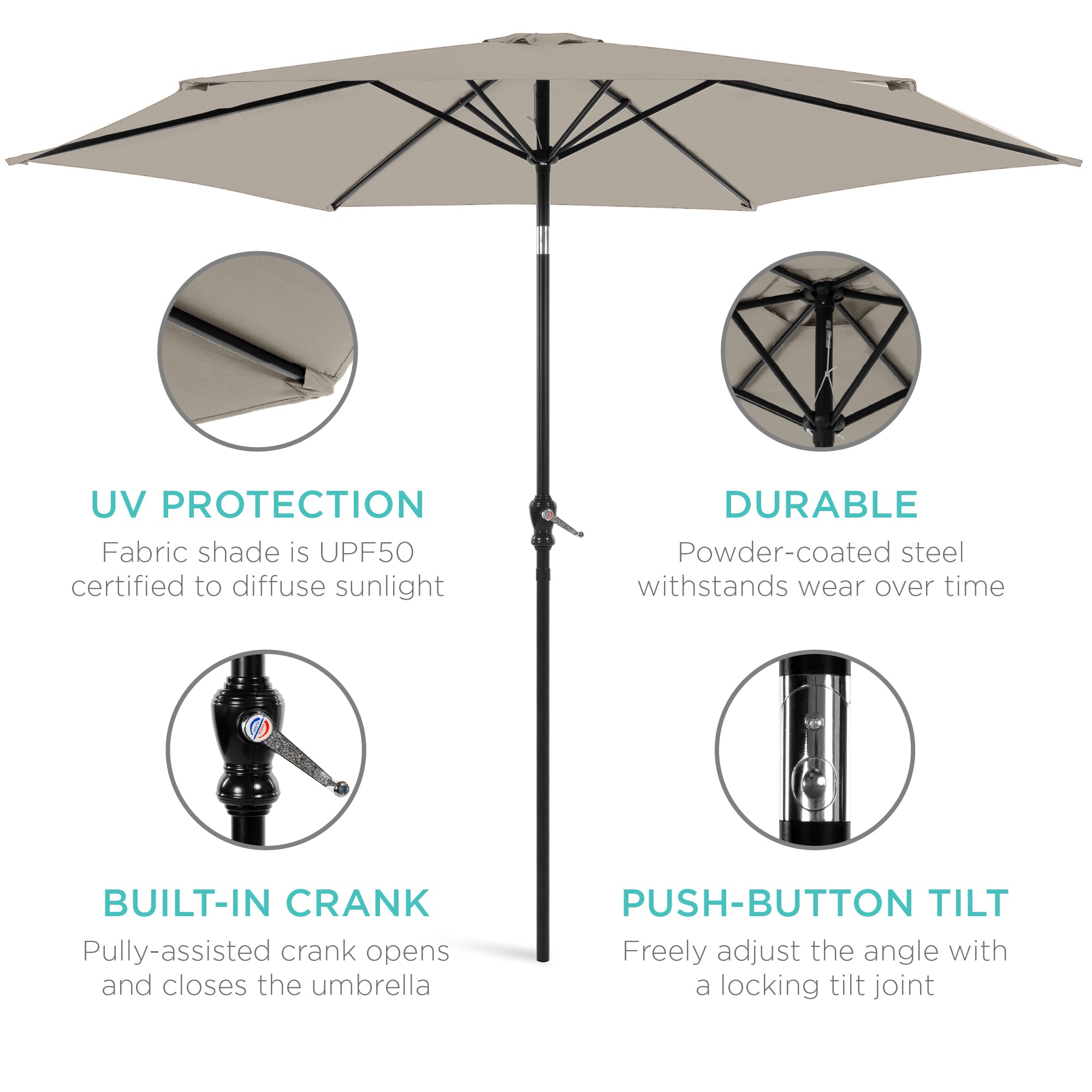 Outdoor Steel Market Patio Umbrella Decoration w/ Tilt, Crank Lift - 10ft