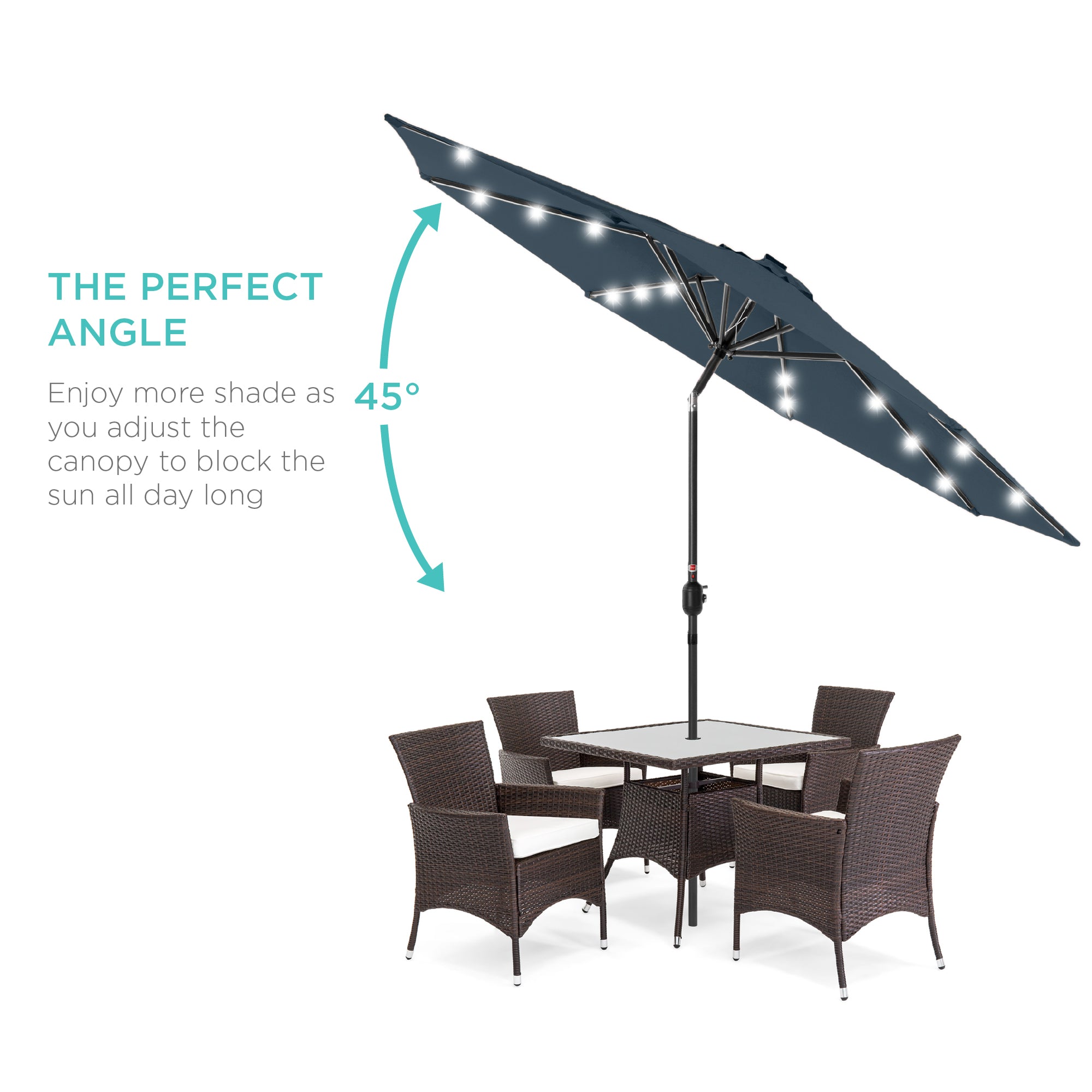 Solar LED Lighted Patio Umbrella w/ Tilt Adjustment, UV-Resistant - 10ft