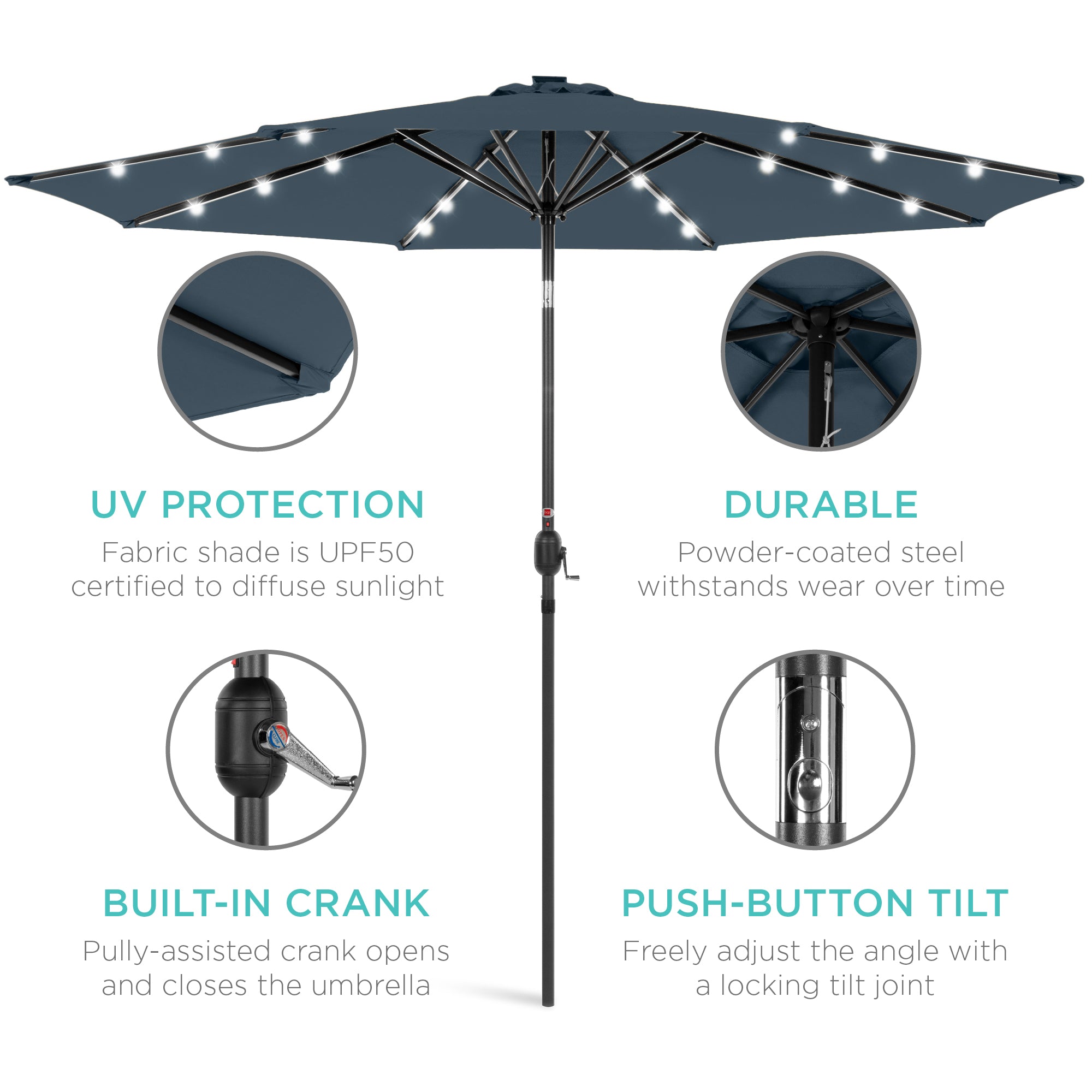 Solar LED Lighted Patio Umbrella w/ Tilt Adjustment, UV-Resistant - 10ft