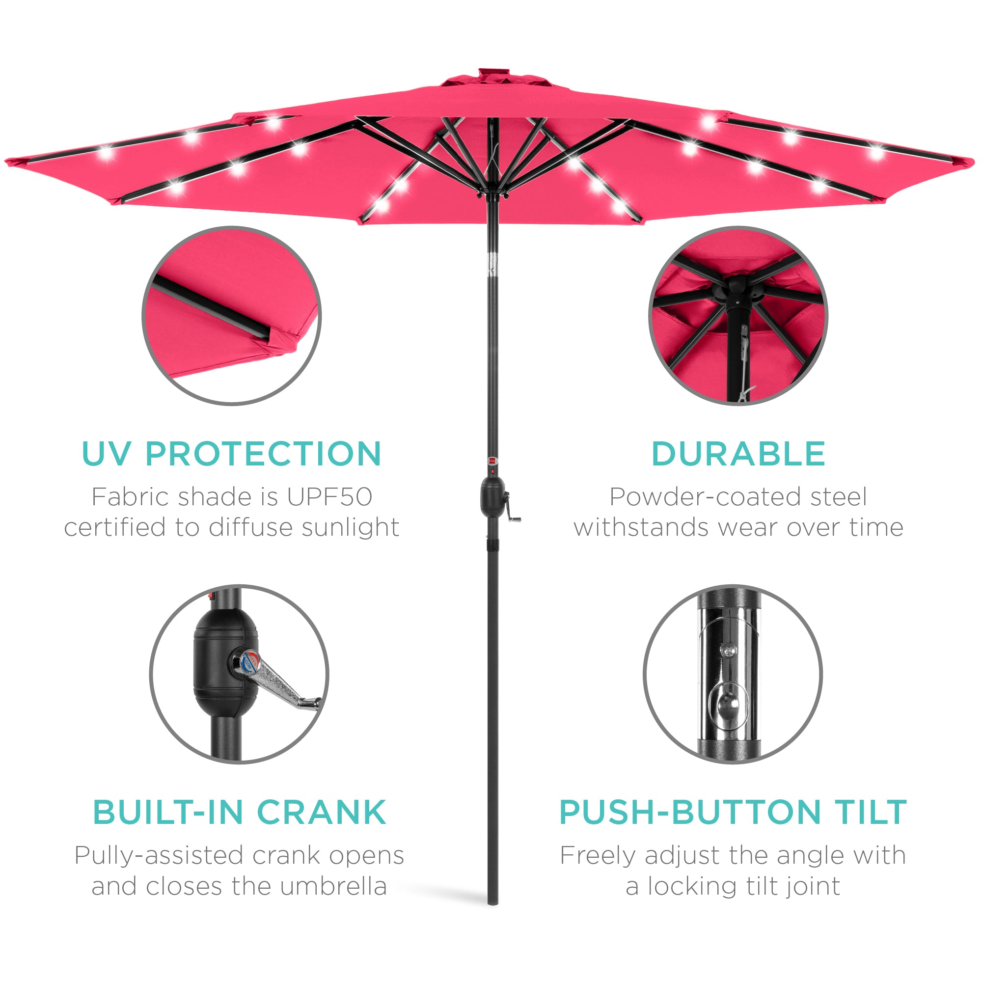 Solar LED Lighted Patio Umbrella w/ Tilt Adjustment, UV-Resistant - 10ft