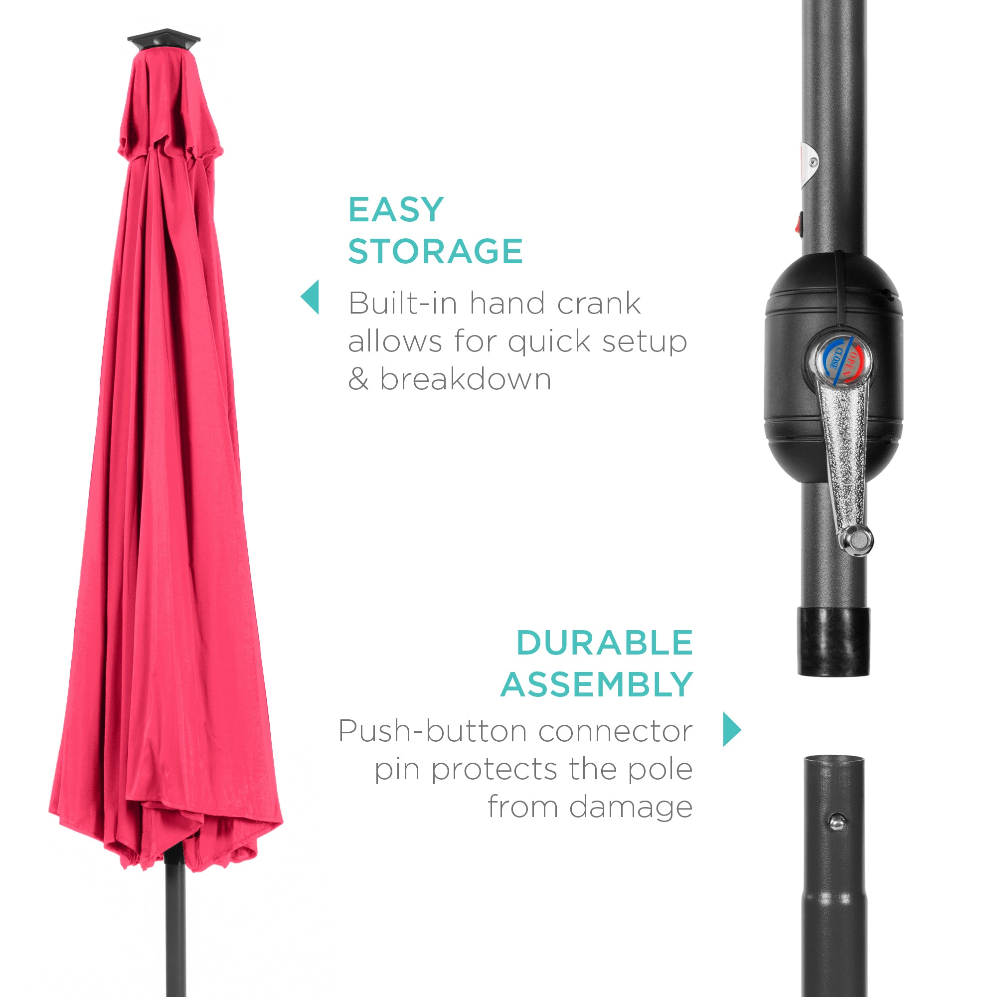 Solar LED Lighted Patio Umbrella w/ Tilt Adjustment, UV-Resistant - 10ft