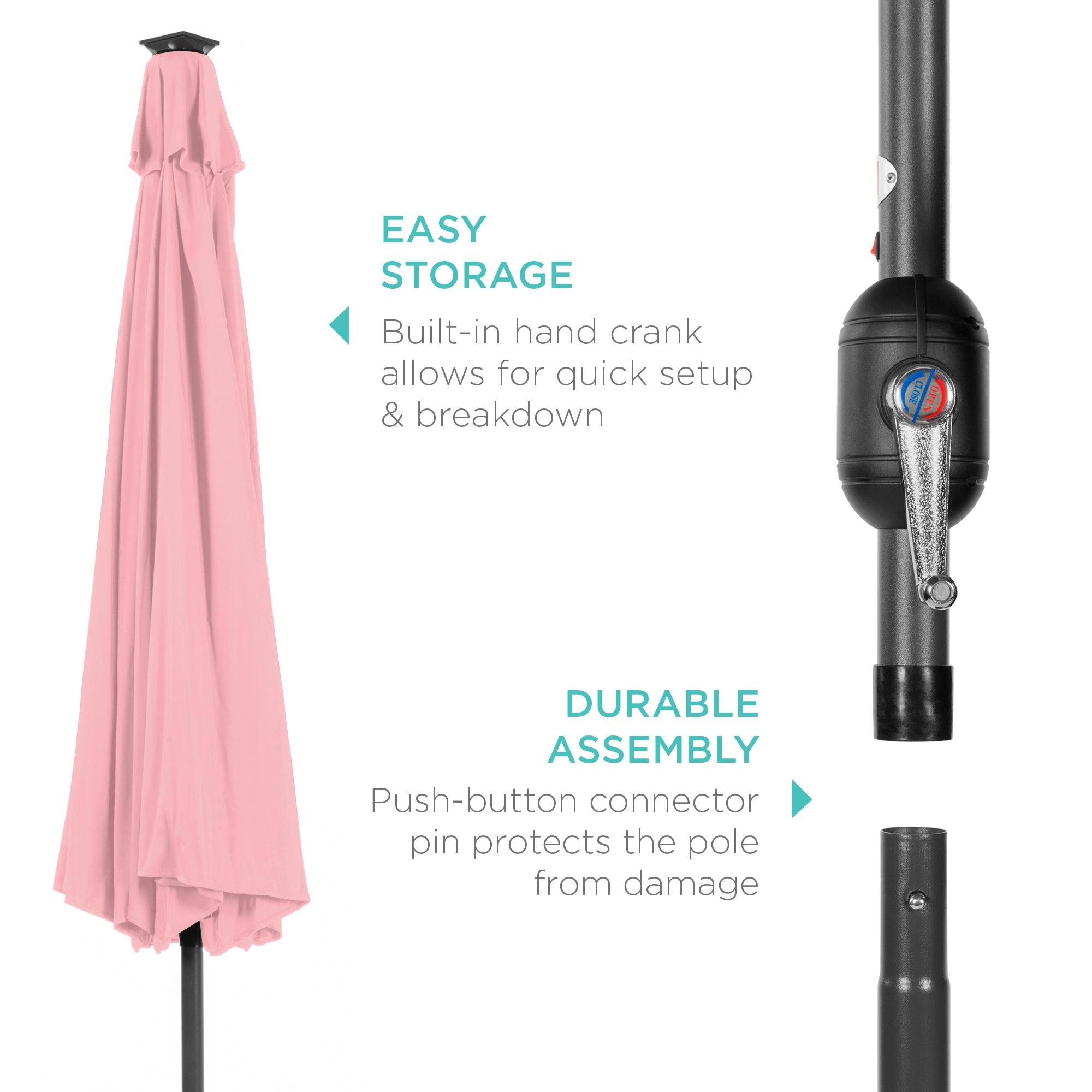 Solar LED Lighted Patio Umbrella w/ Tilt Adjustment, UV-Resistant - 10ft