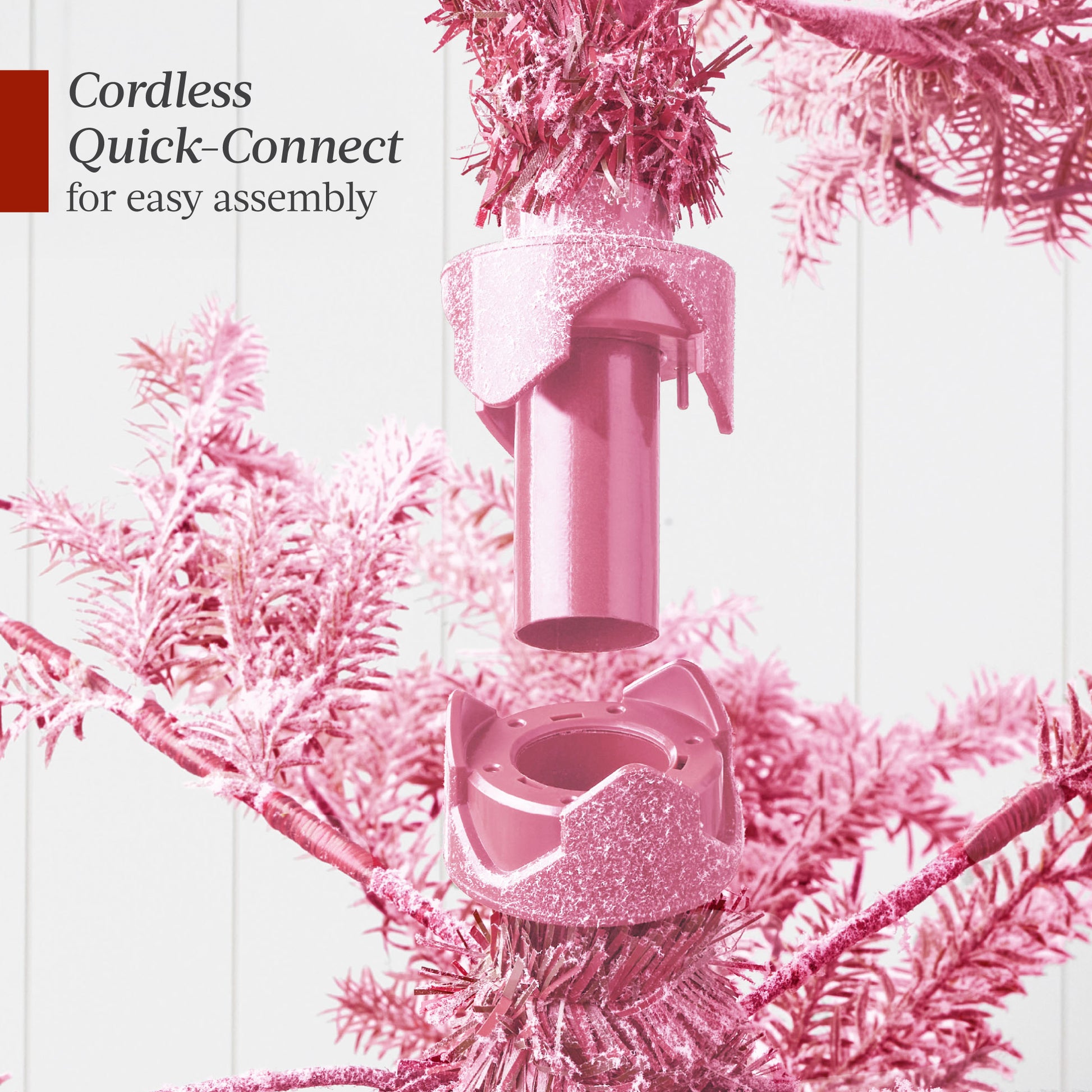 Pink Pre-Lit Sparse Flocked Christmas Tree w/ 2-in-1 LEDs, Cordless Connection