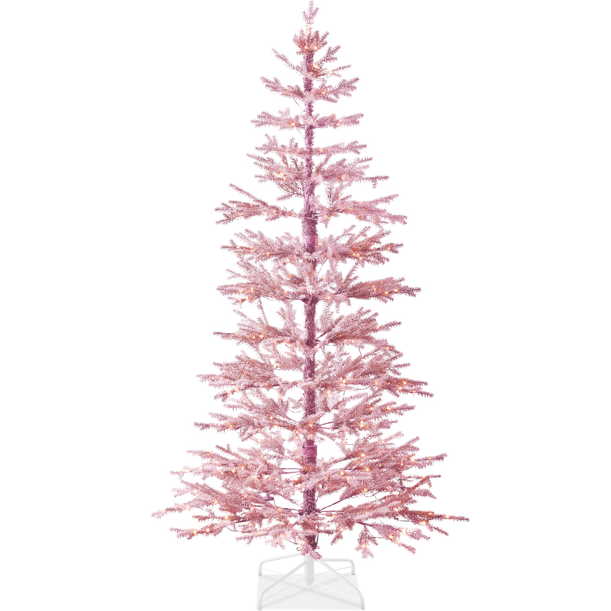 Pink Pre-Lit Sparse Flocked Christmas Tree w/ 2-in-1 LEDs, Cordless Co ...