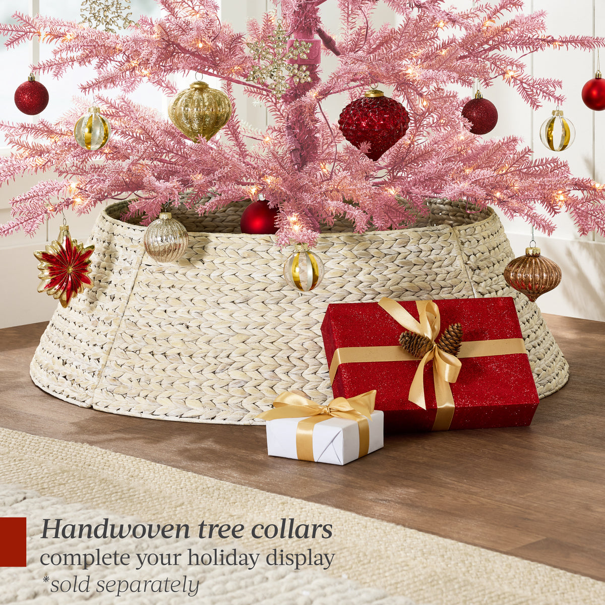 Pink Pre-Lit Sparse Flocked Christmas Tree w/ 2-in-1 LEDs, Cordless Connection